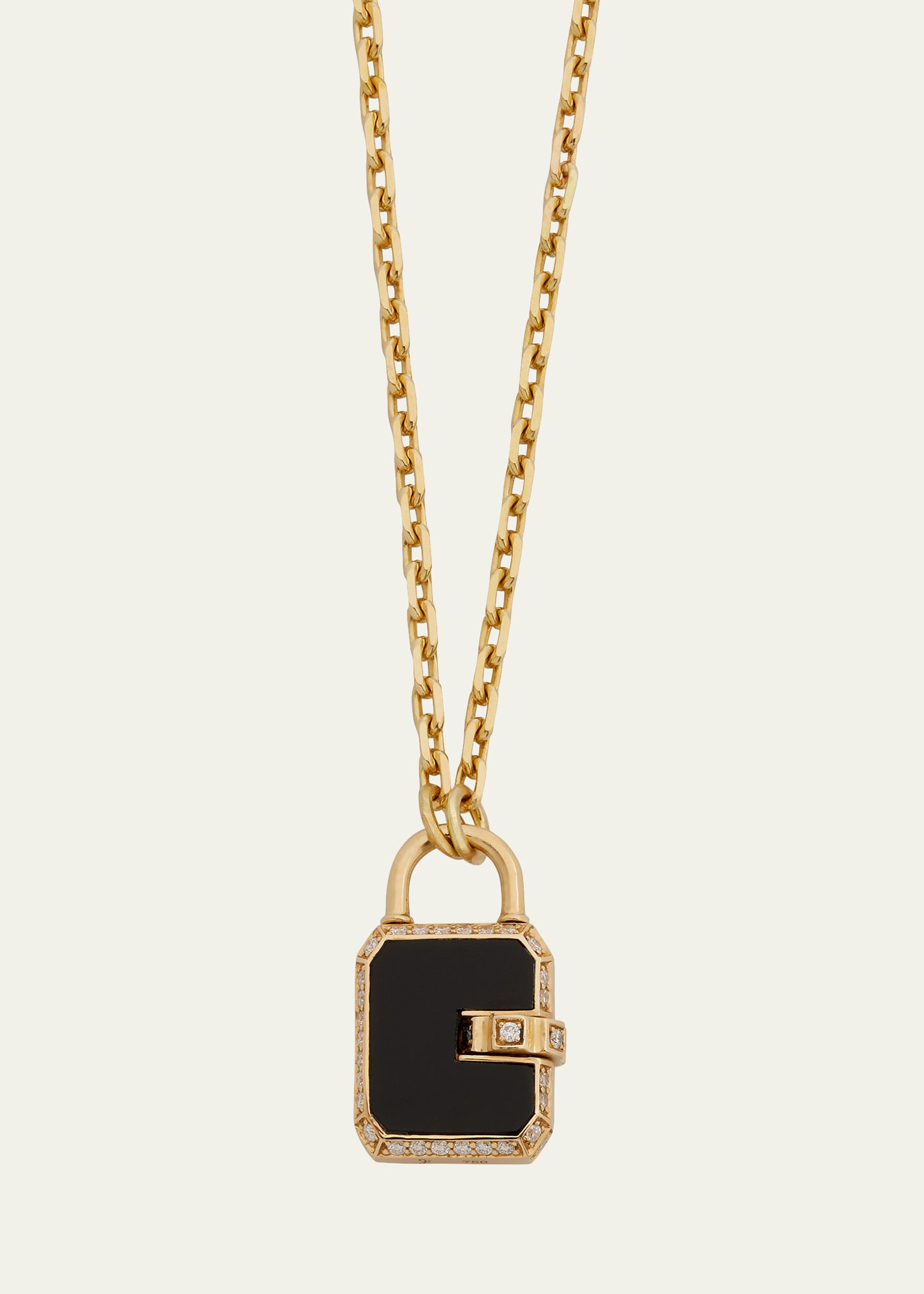 Mini Padlock Pendant with Black Onyx, Diamonds and 18K Yellow Gold