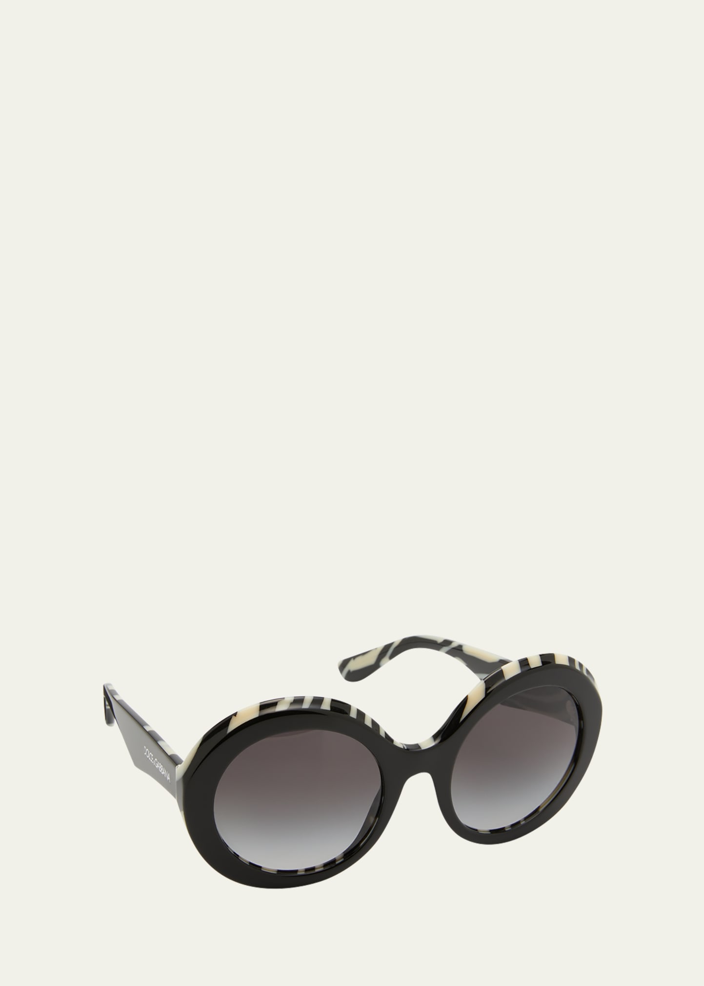 Dolce & Gabbana Logo Round Acetate & Plastic Sunglasses In Black White