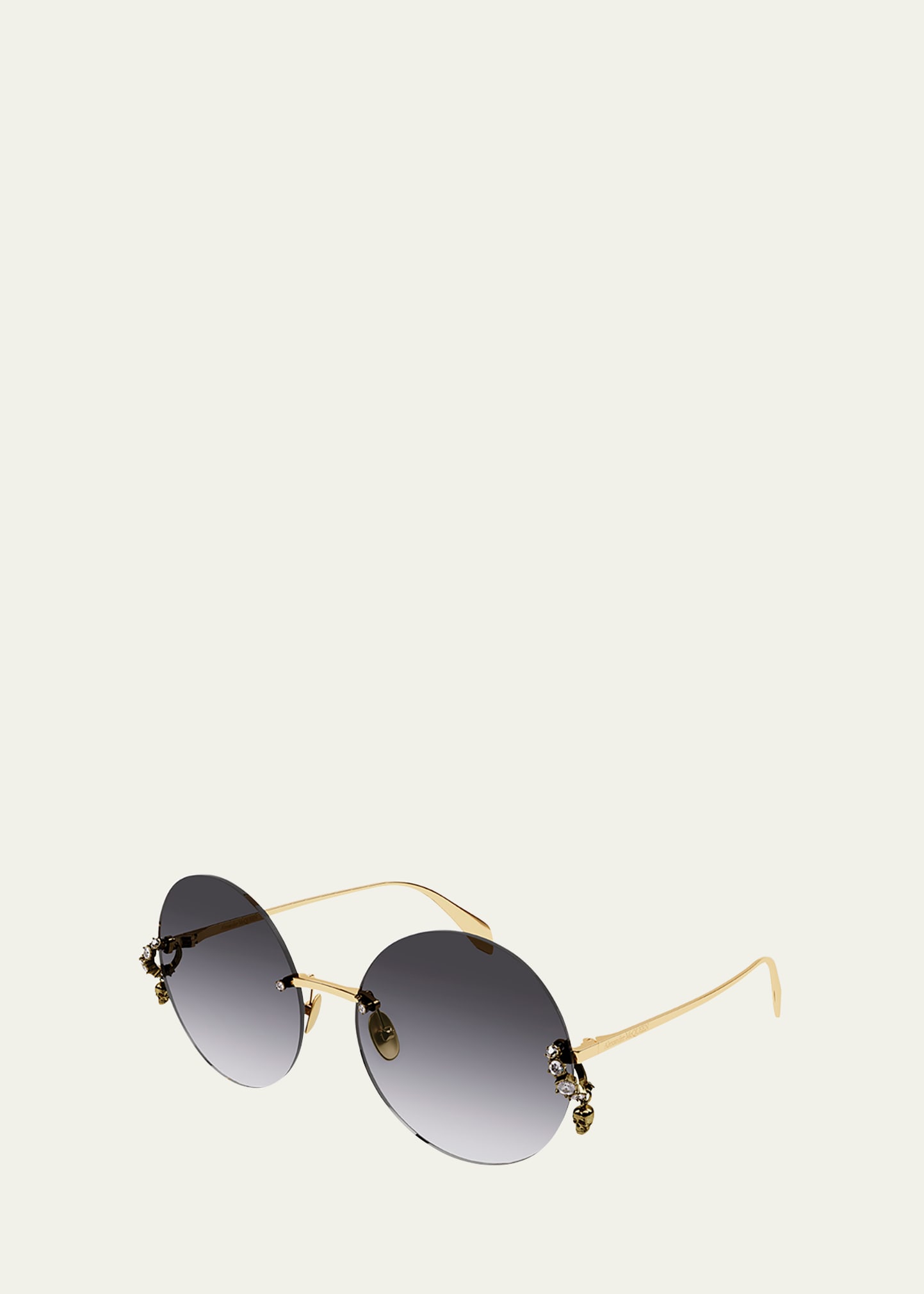 Shop Alexander Mcqueen Metal Round Sunglasses W/ Skull Crystal Details In 001 Shiny Gold