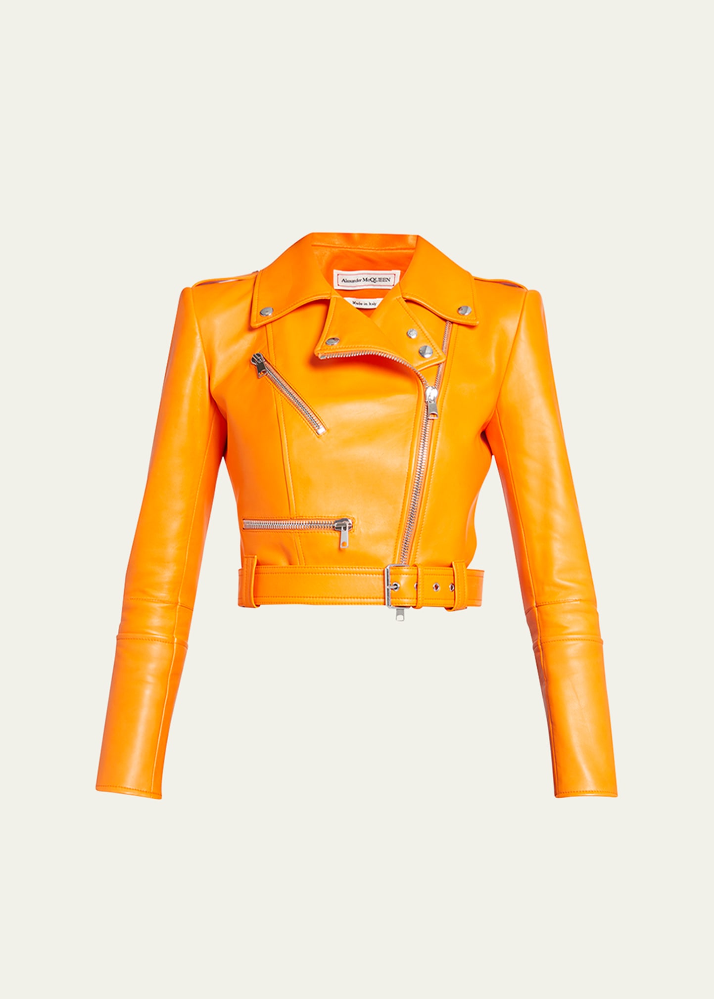 Alexander Mcqueen Smooth Leather Crpd Biker Jkt In Canary