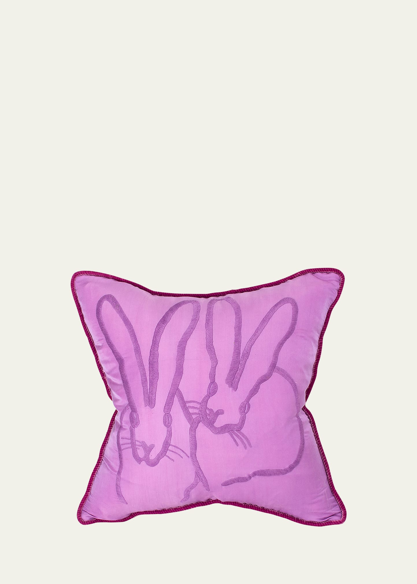 Hand-Embroidered Silk & Velvet Bunny Pillow, 20"