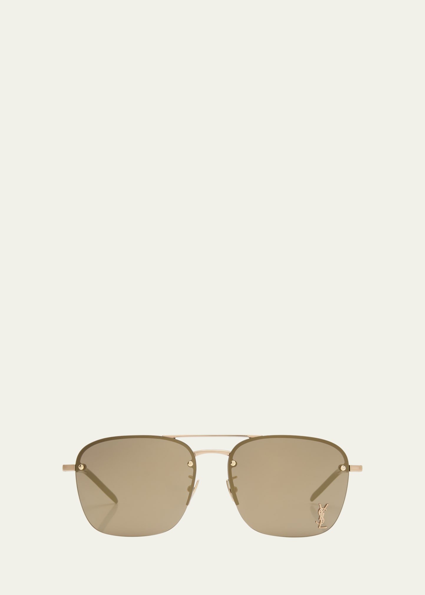 Saint Laurent Raised Ysl Metal Aviator Sunglasses In Shiny Bronze