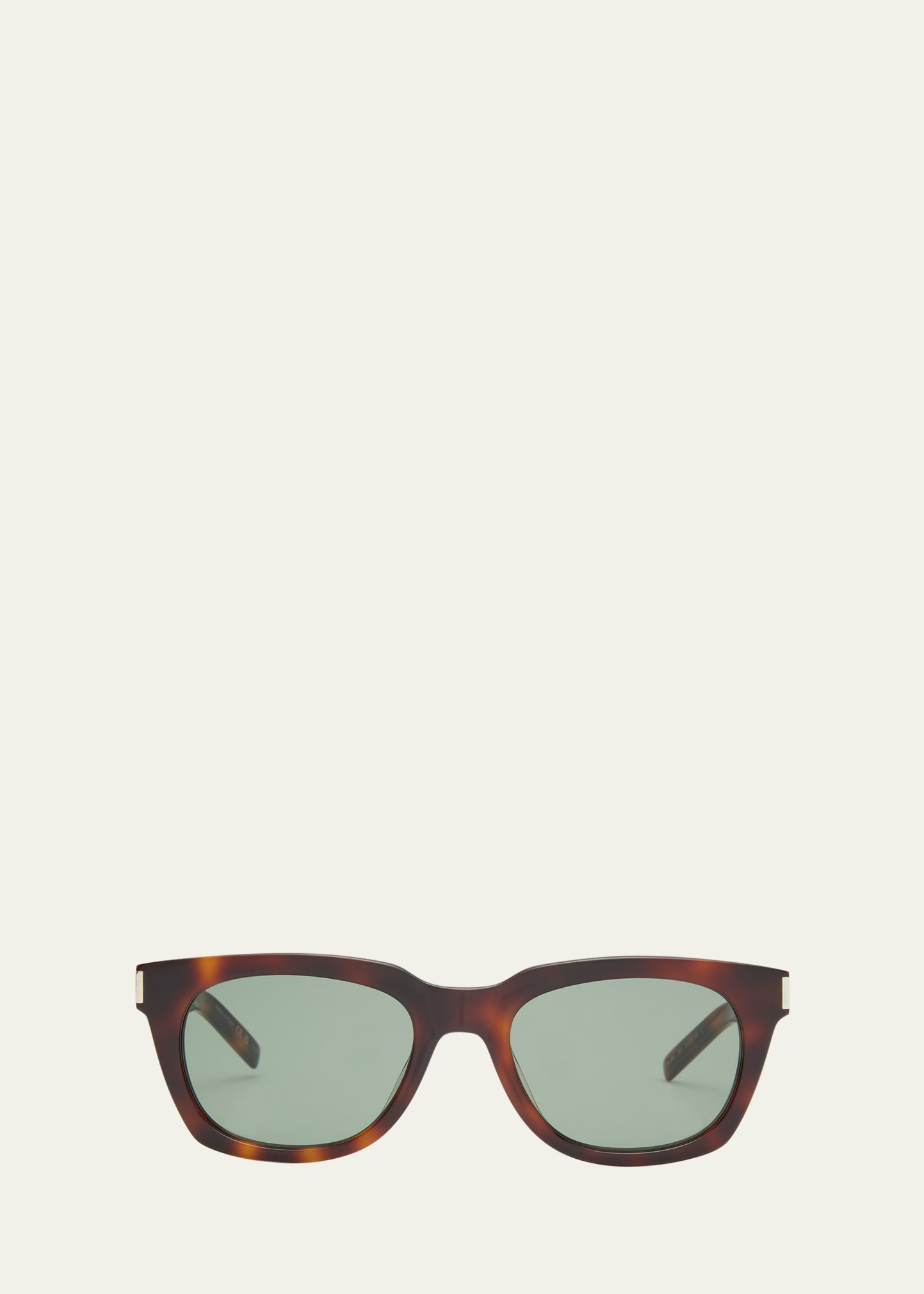 Shop Saint Laurent Engraved Logo Rectangle Mixed-media Sunglasses In Shiny Medium Hava