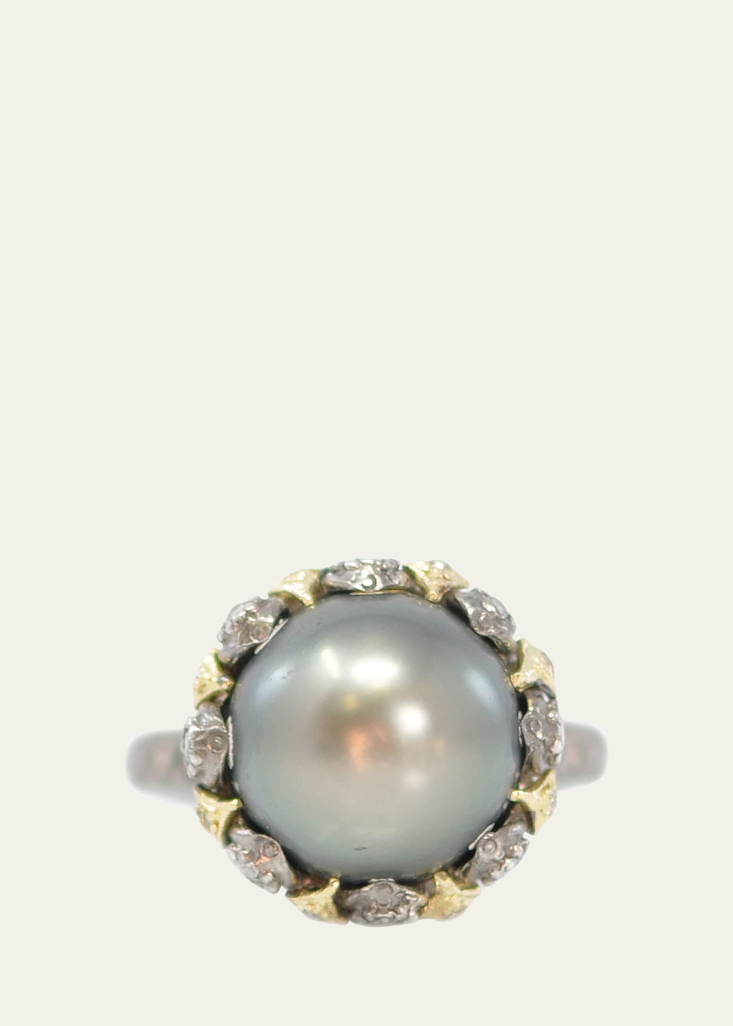 Two-Tone Crivelli and Pearl Ring with Champagne Diamonds