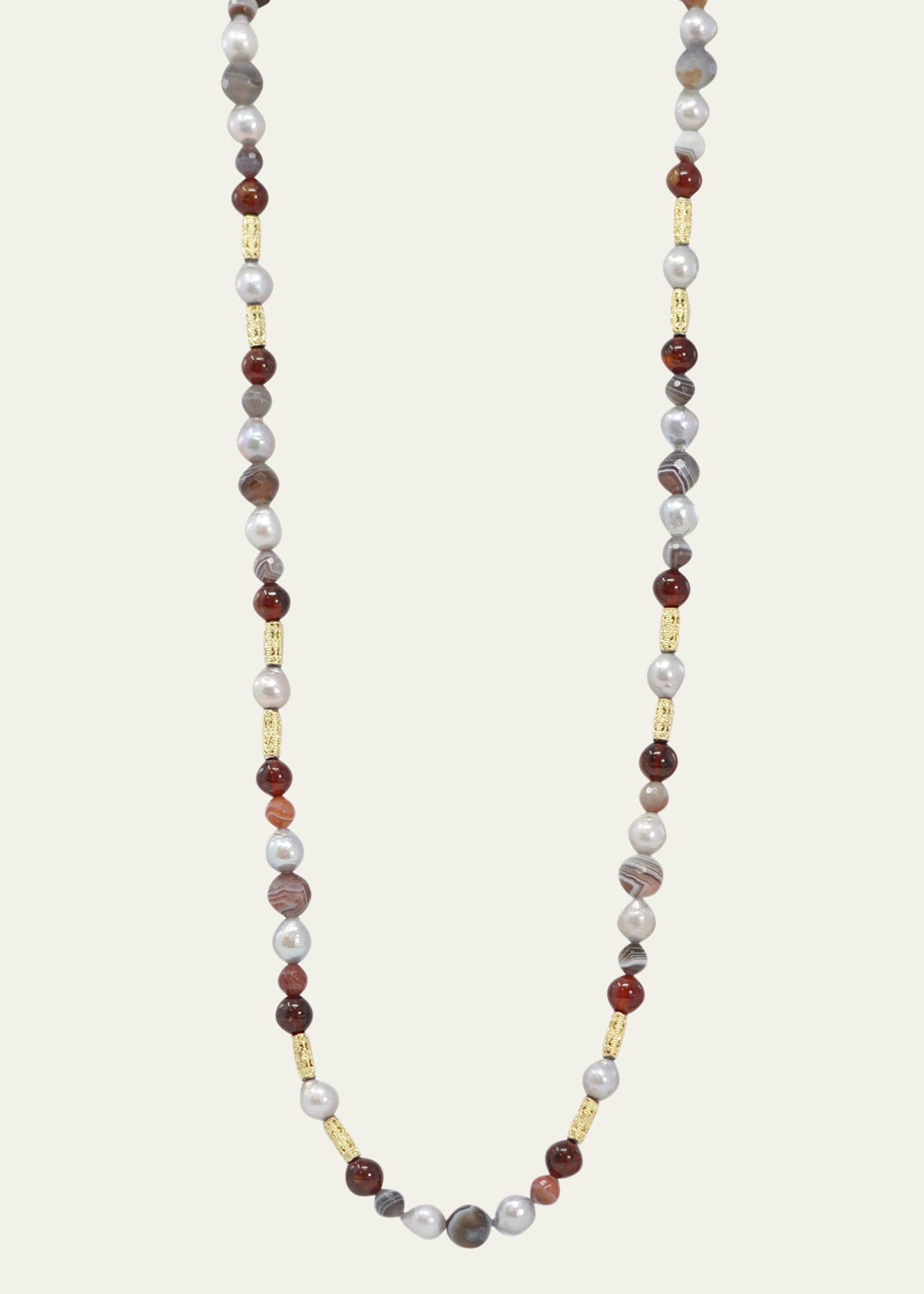 18K Botswana Agate and Edison Pearl Long Necklace