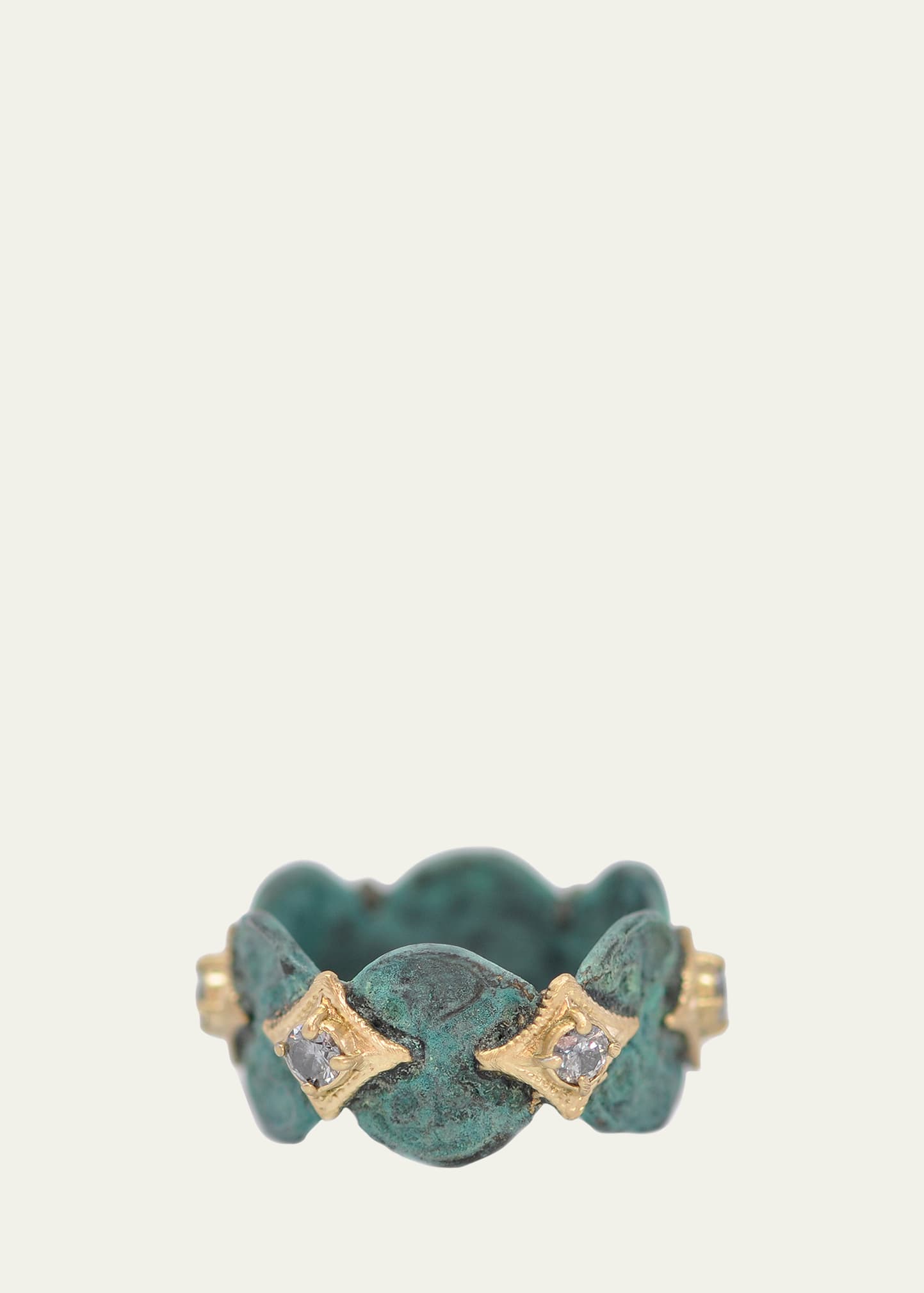 18K Yellow Gold and Diamond Patina Artifact Stack Ring