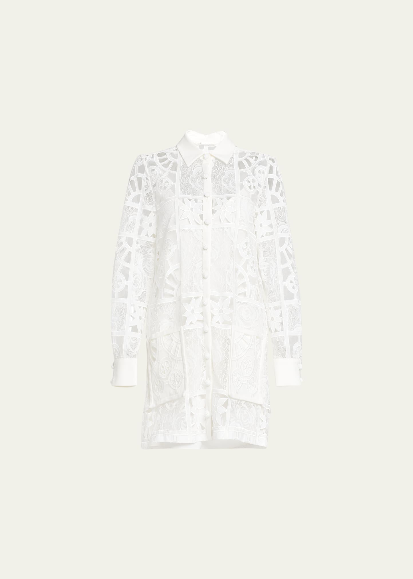 Alexis Tali Lace Long Sleeve Mini Shirtdress In White French Lace