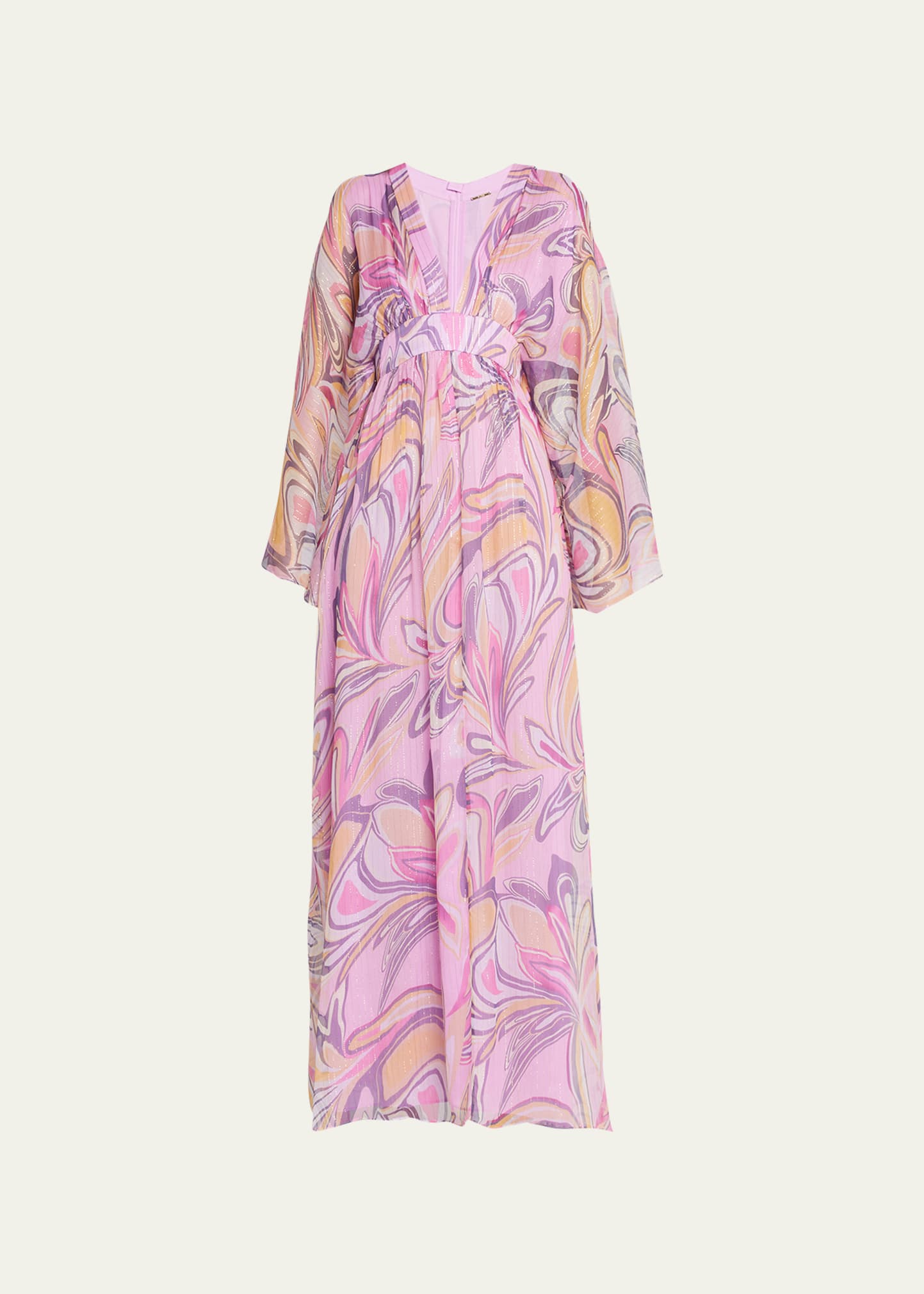 Sydney Bell-Sleeve Silk Empire Maxi Dress