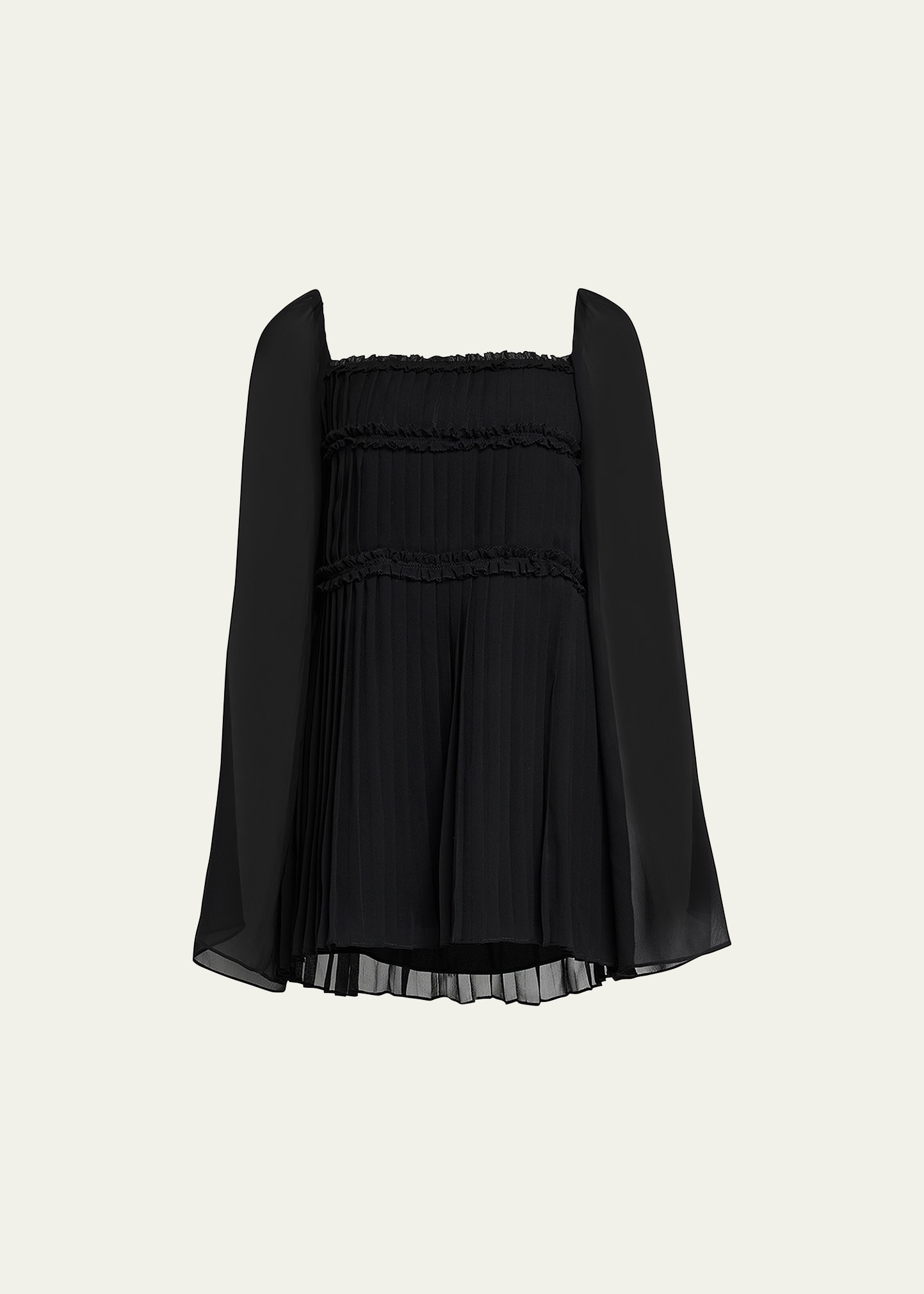 Zori Bell-Sleeve Pleated Mini Dress