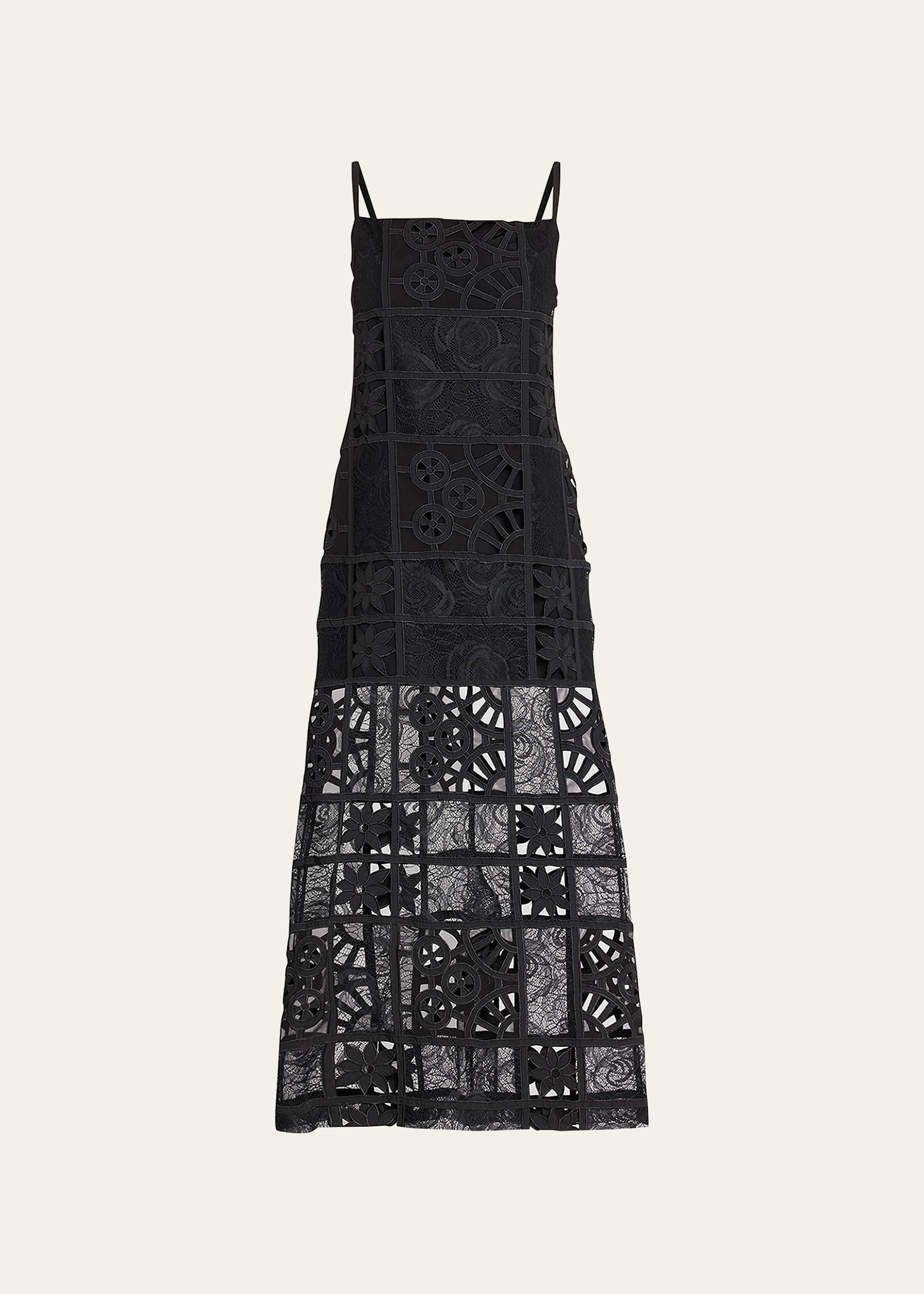 Bronze Square-Neck Cutwork Lace Midi Dress