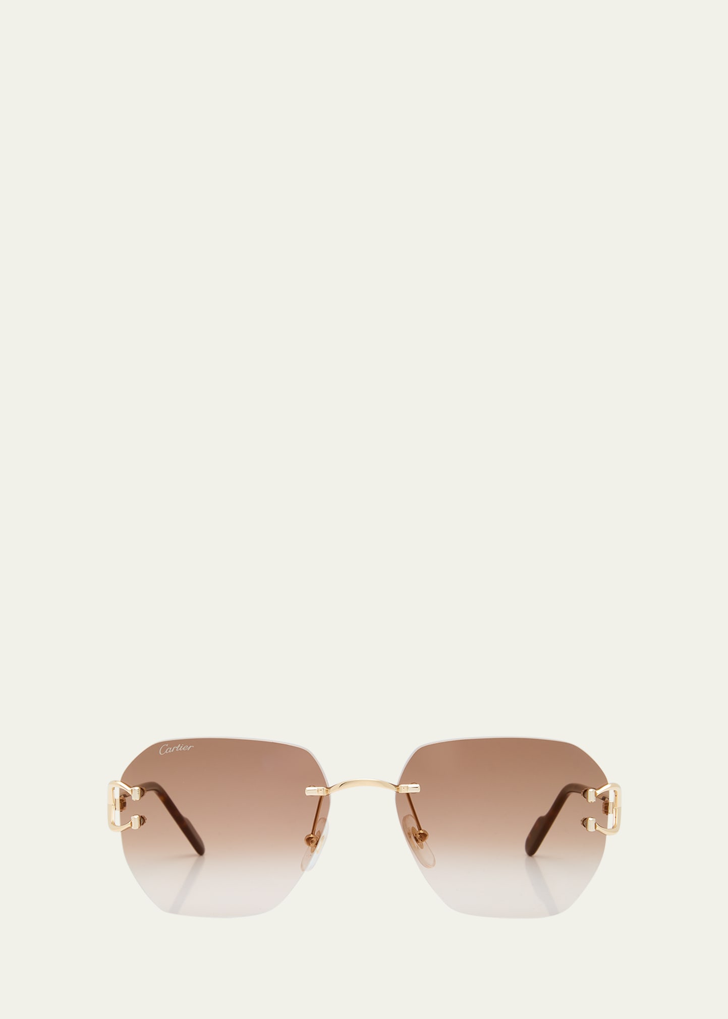 Shop Cartier Rimless Square Metal Sunglasses In 002 Smooth Golden