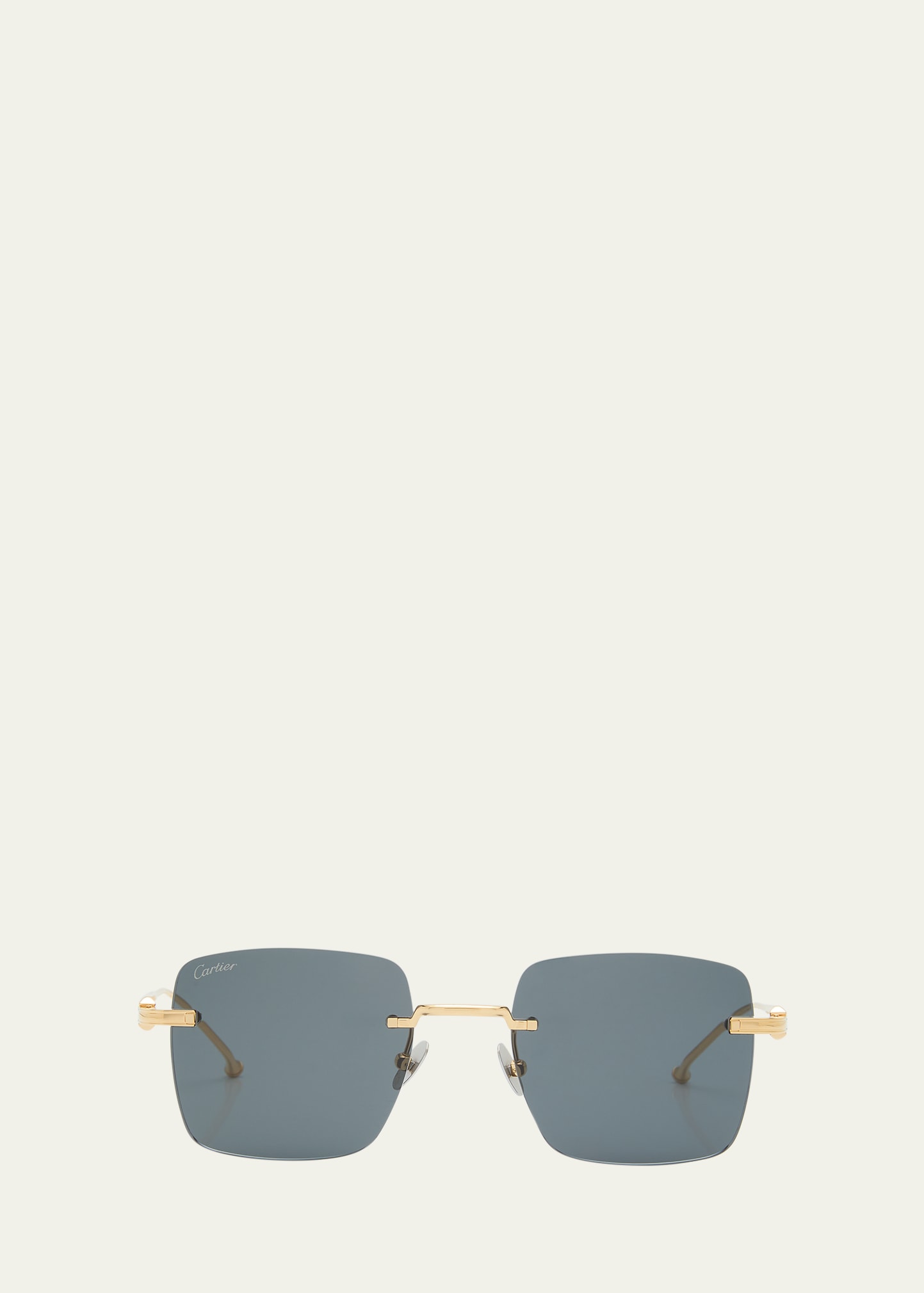 Cartier Men's Rimless Rectangle Metal Sunglasses In 002 Smooth Golden
