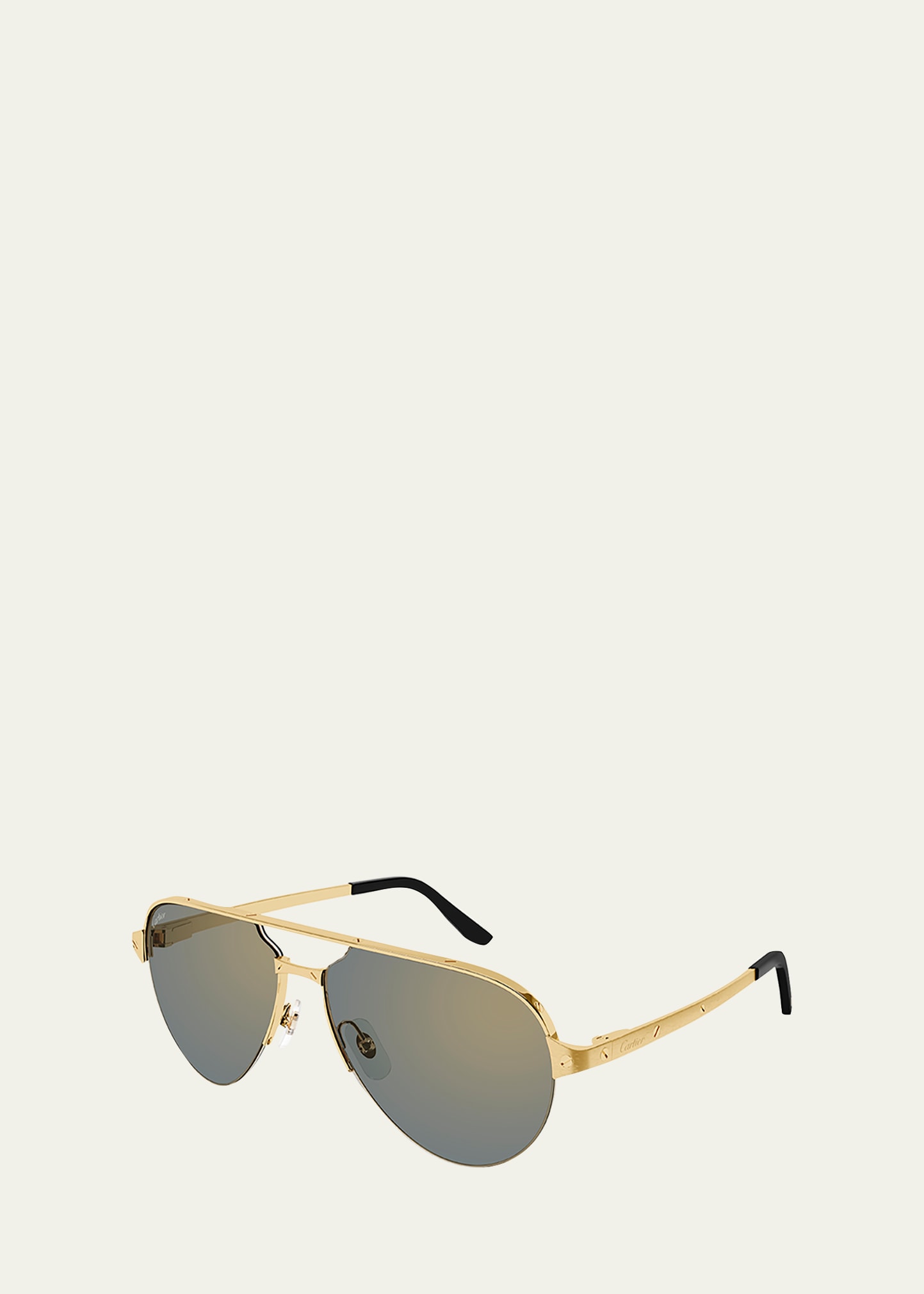 Cartier Men's Half-Rim Metal Aviator Sunglasses with Logo