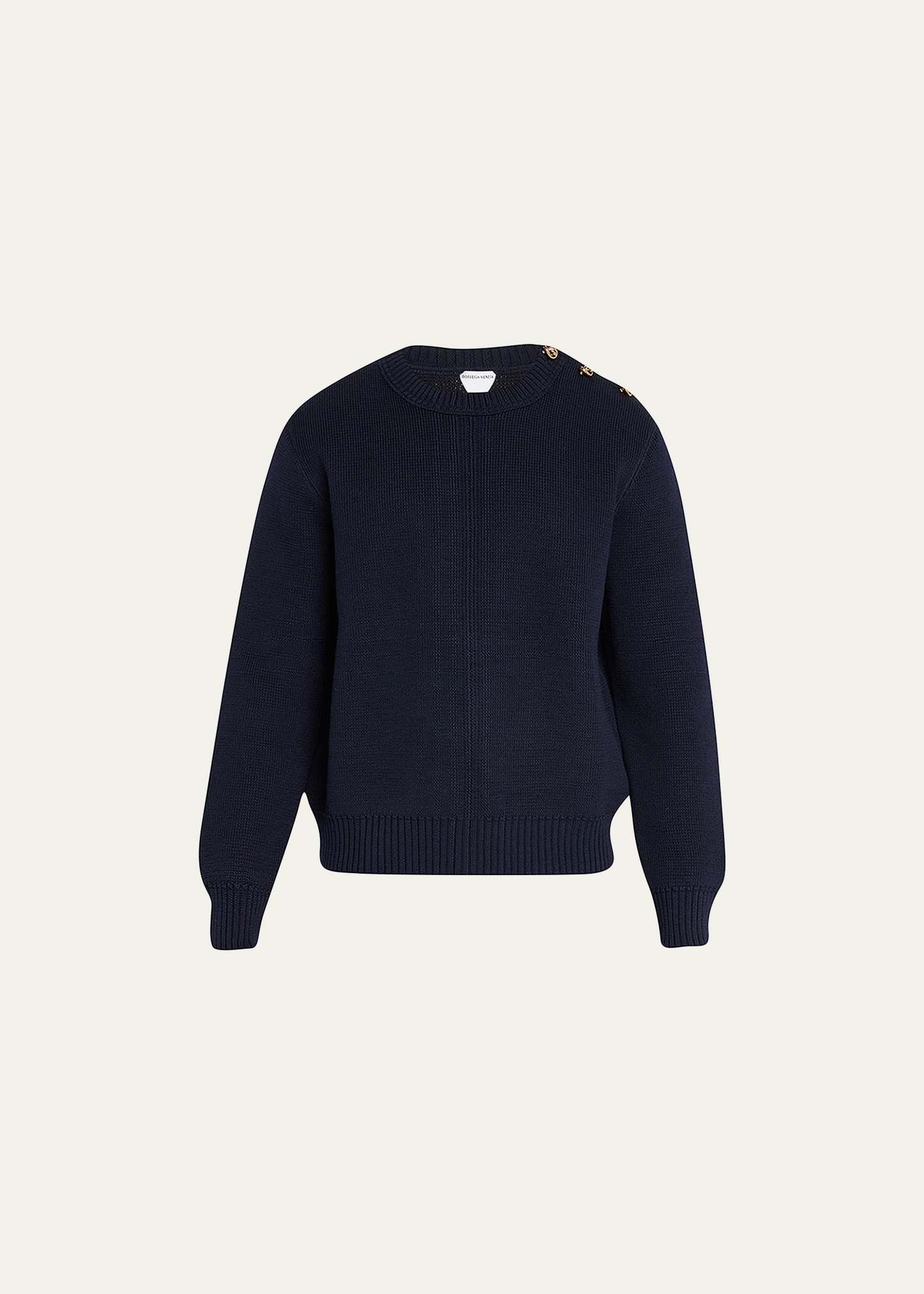 Bottega Veneta Men's Ribbed Sweater W/ Button Shoulders In Midniteblu