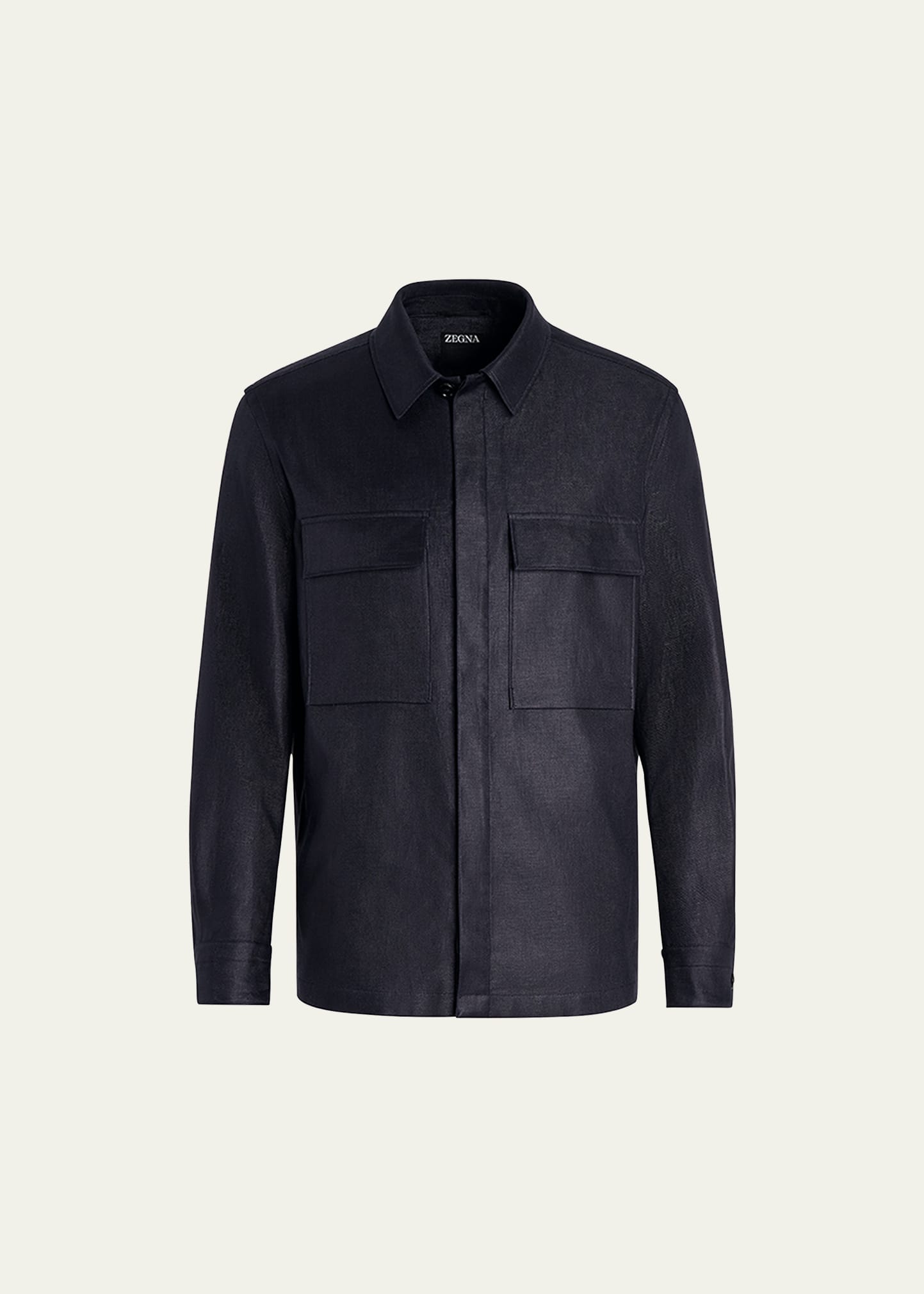 Men's Covered Placket Linen Overshirt