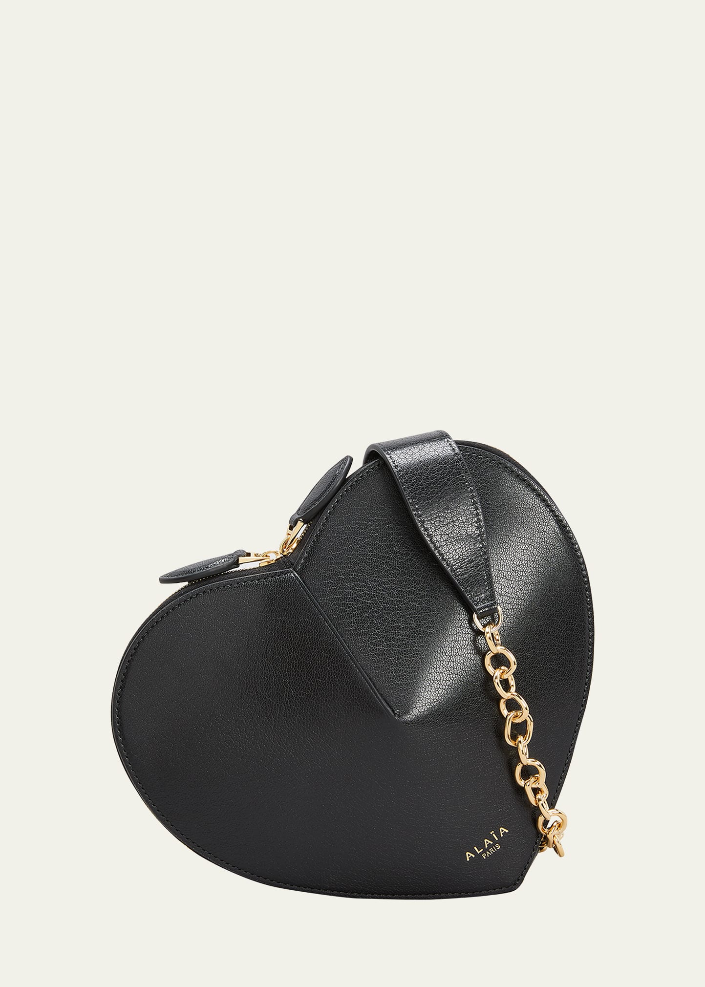 Alaïa Le Coeur Zip Leather Chain Shoulder Bag In 999 - Noir