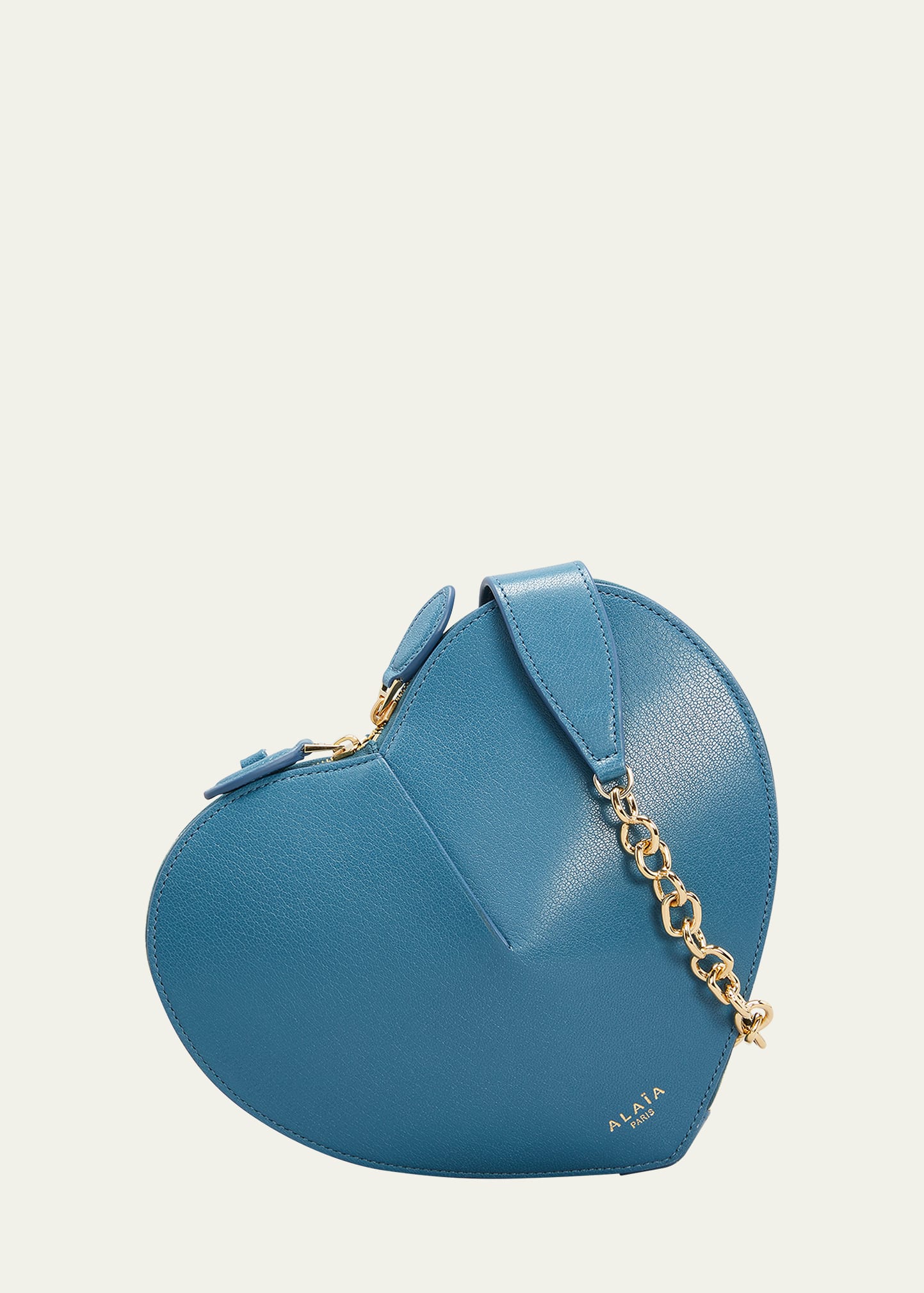 Alaïa Le Coeur Zip Leather Chain Shoulder Bag In 511 - Bleu Ardois