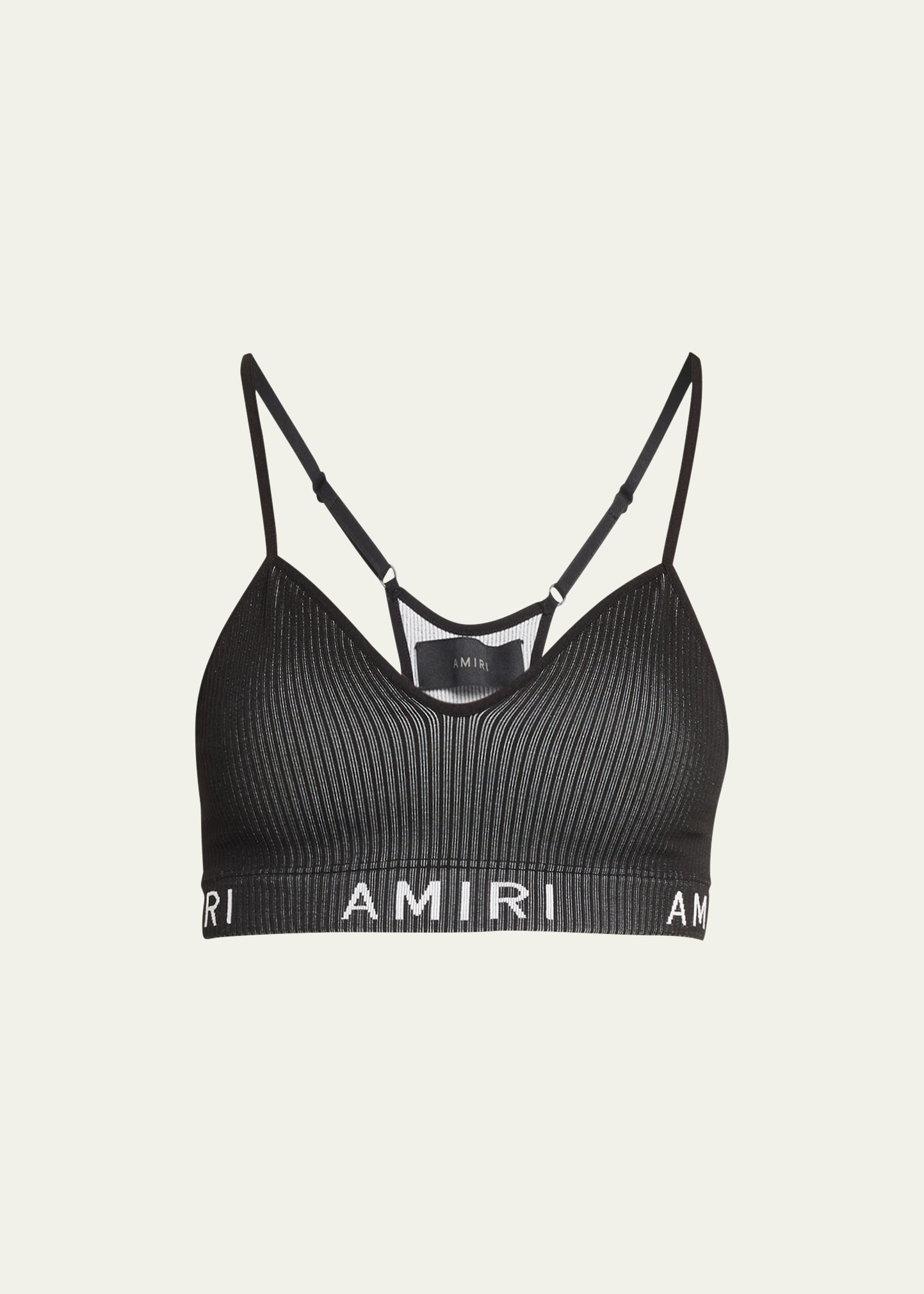 Amiri Logo Jacquard Tech Rib Knit Bra Top In Beige