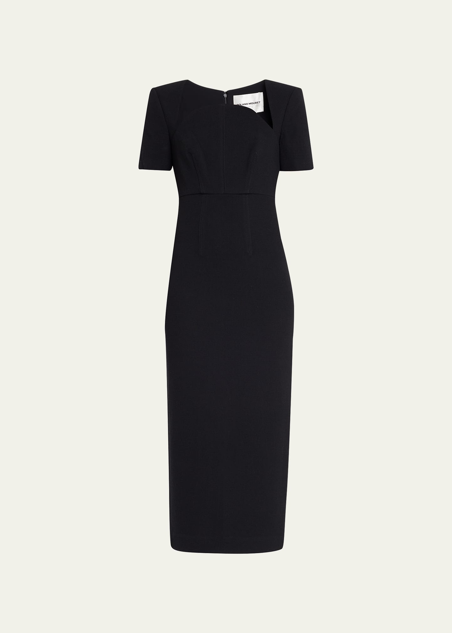 Moon-Neck Wool Crepe Midi Dress
