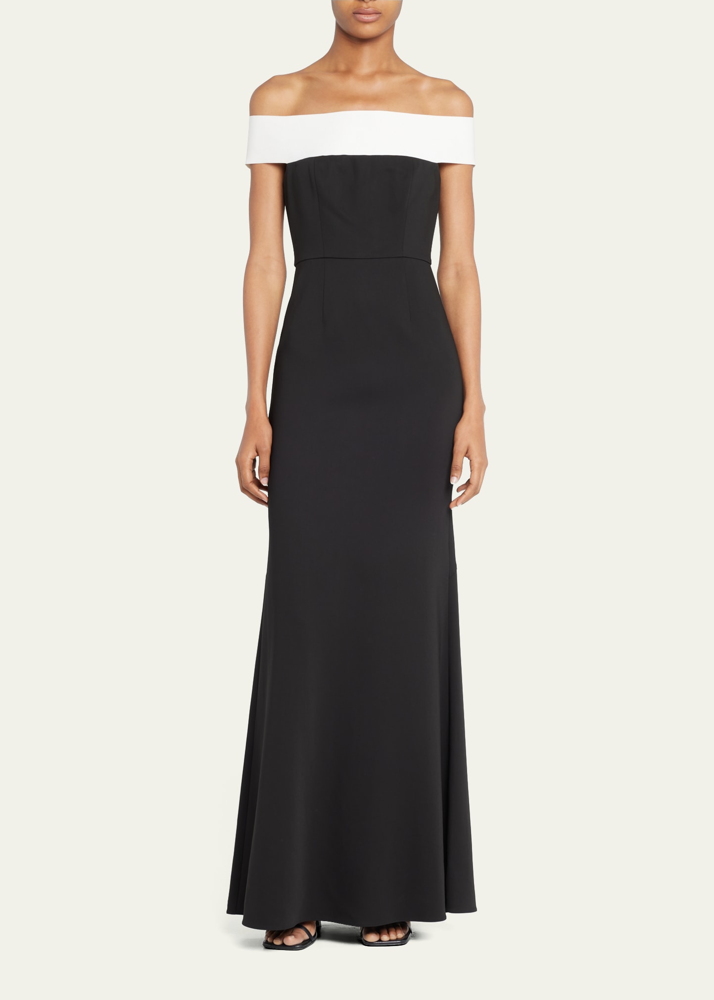 Contrast Off-the-Shoulder Cady Gown