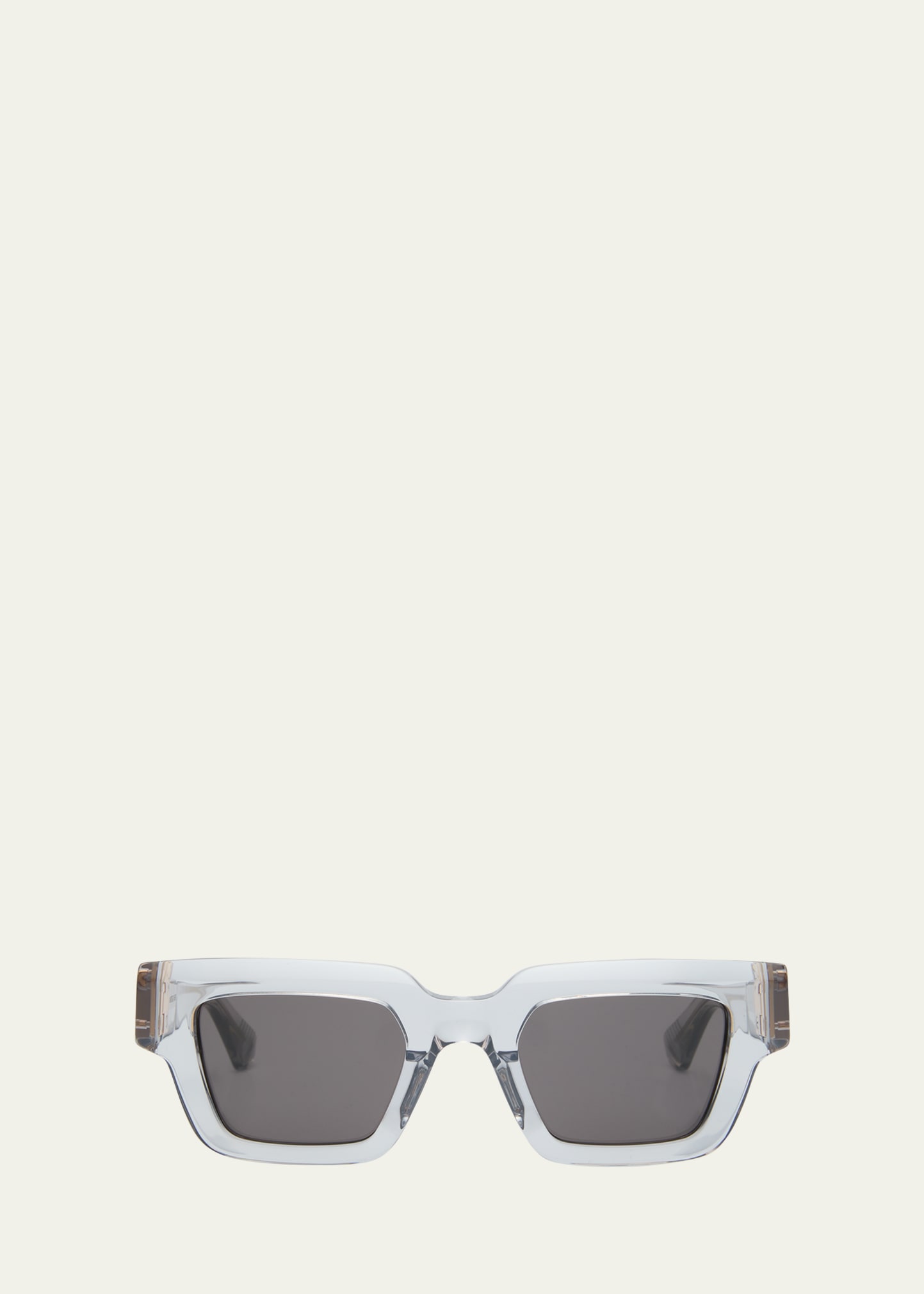 Bottega Veneta Acetate Rectangle Sunglasses With Hardware Accents In 001 Shiny Crystal