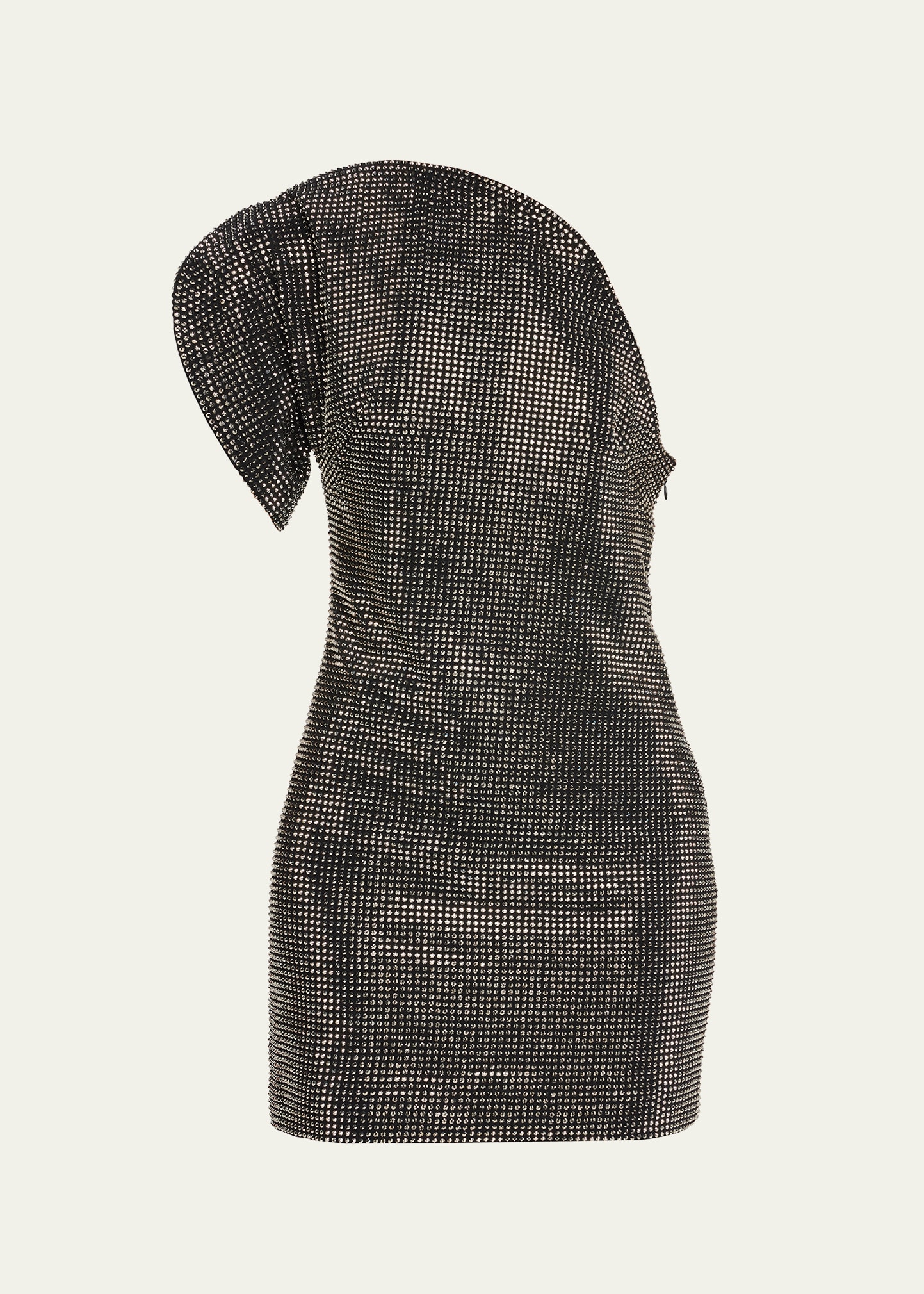 Asymmetric Off-Shoulder Crystal-Embellished Mini Dress