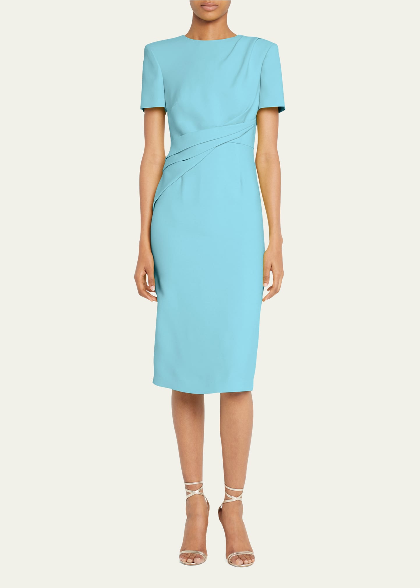 ROLAND MOURET SILK MIDI DRESS WITH PLEATED FRONT