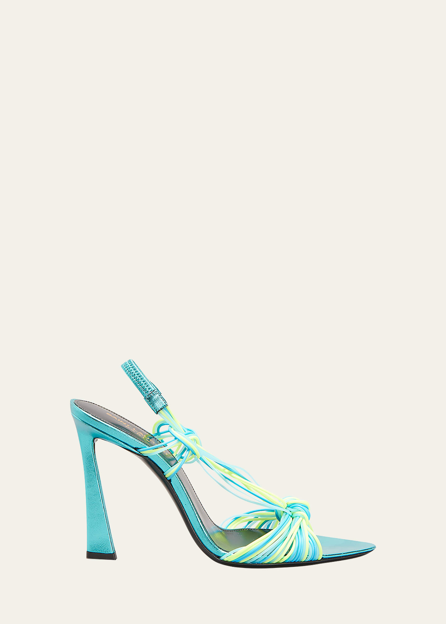 Saint Laurent Gippy Strappy Knot Slingback Sandals In Ceruleangiallo Fl