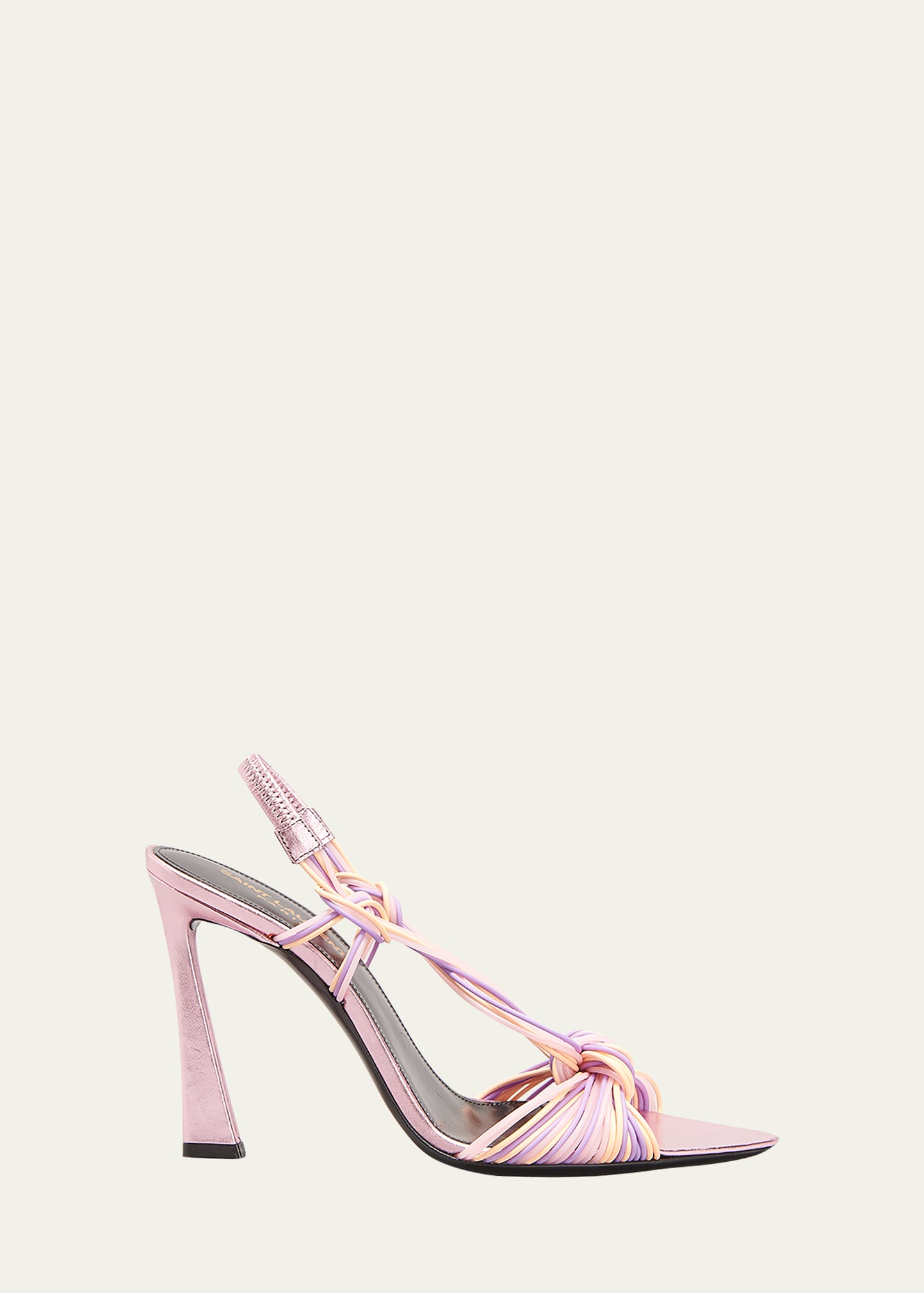 Saint Laurent Gippy Strappy Knot Slingback Sandals In Malvapeachgerbera