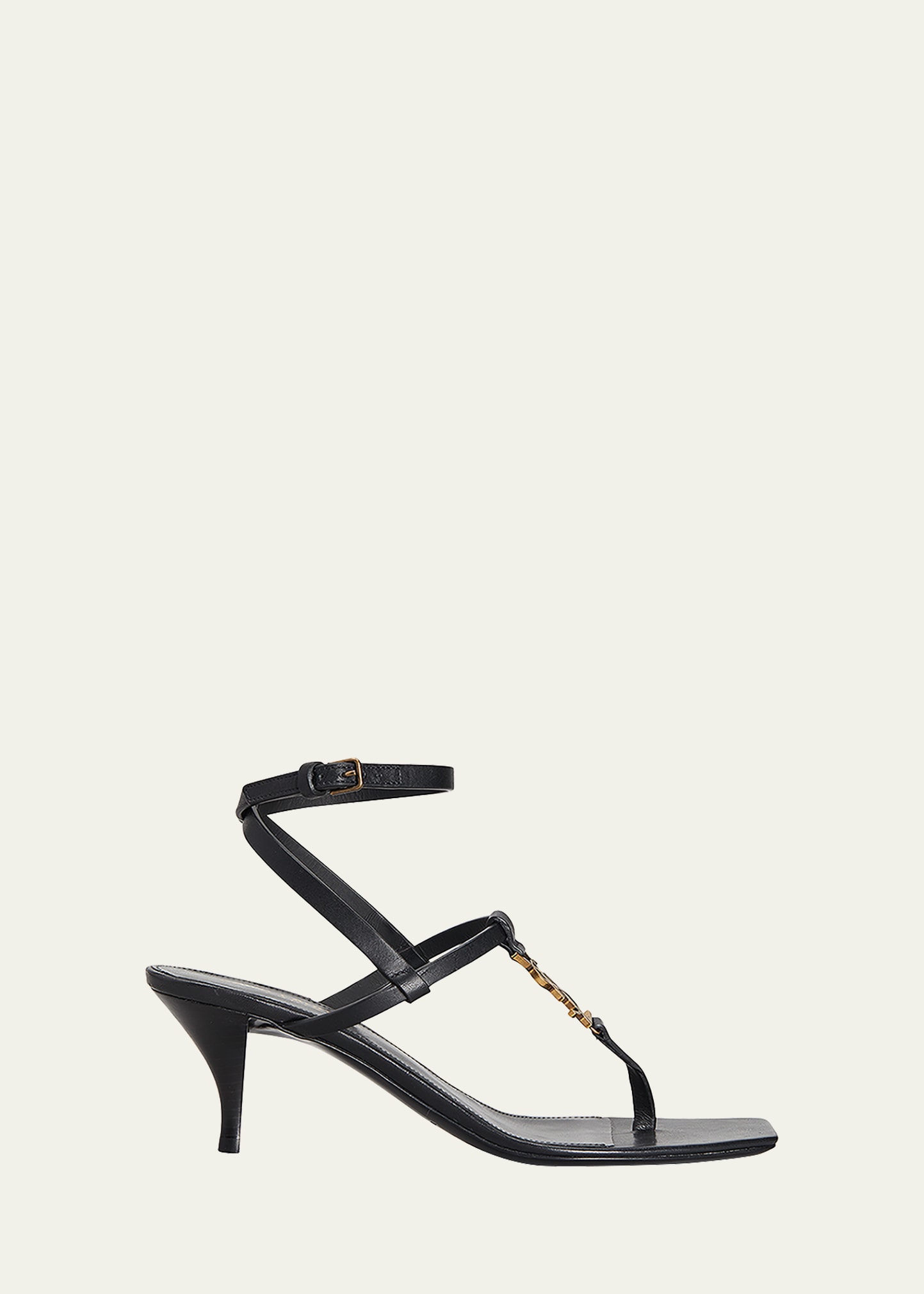 Shop Saint Laurent Vitti Leather Ysl T-strap Sandals In Nero