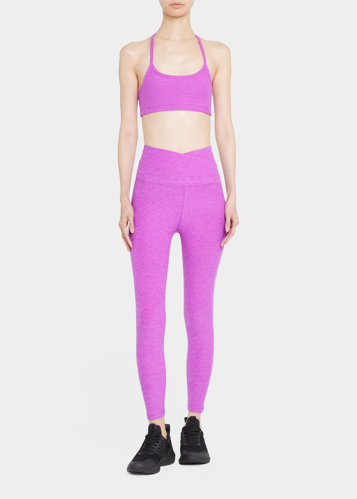 Beyond Yoga Space Dye Slim Racerback Sports Bra In Vivid Plum Heathe