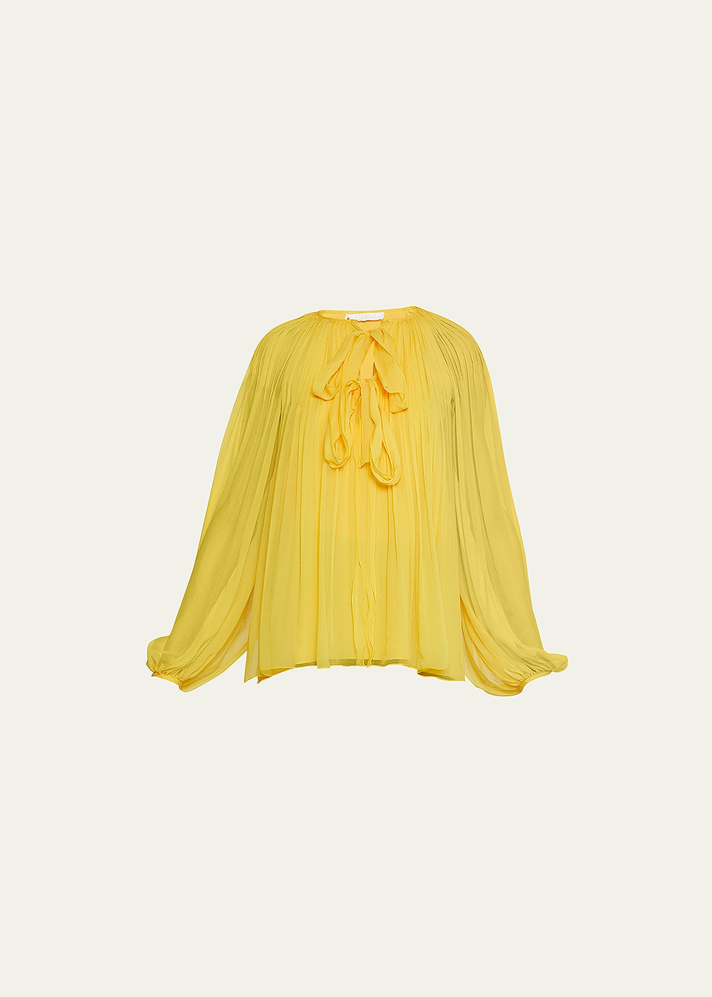 Pleated Self-Tie Silk Blouse