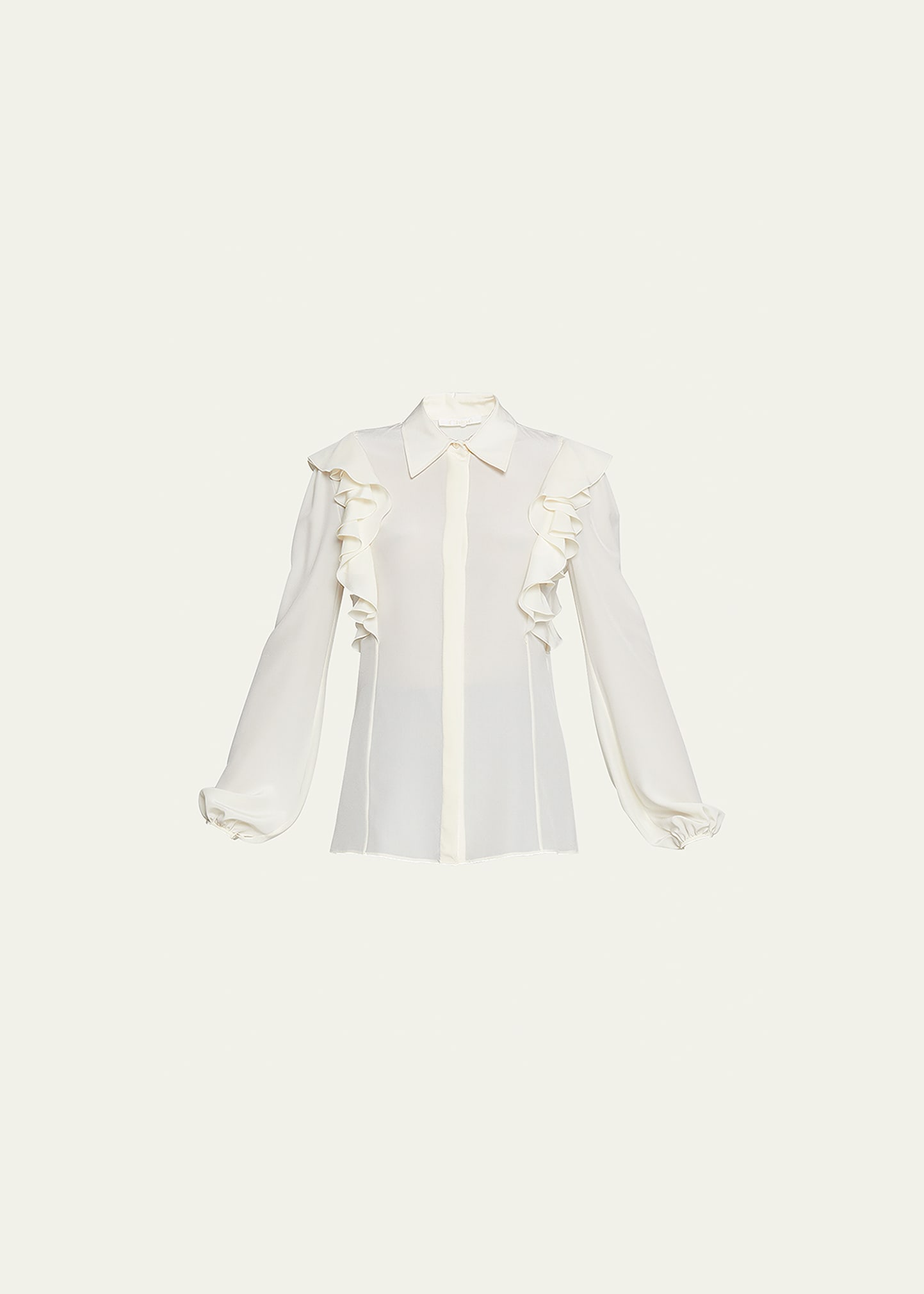 Chloé Crepe Button-down Blouse With Shoulder Ruffles In Coconut Milk