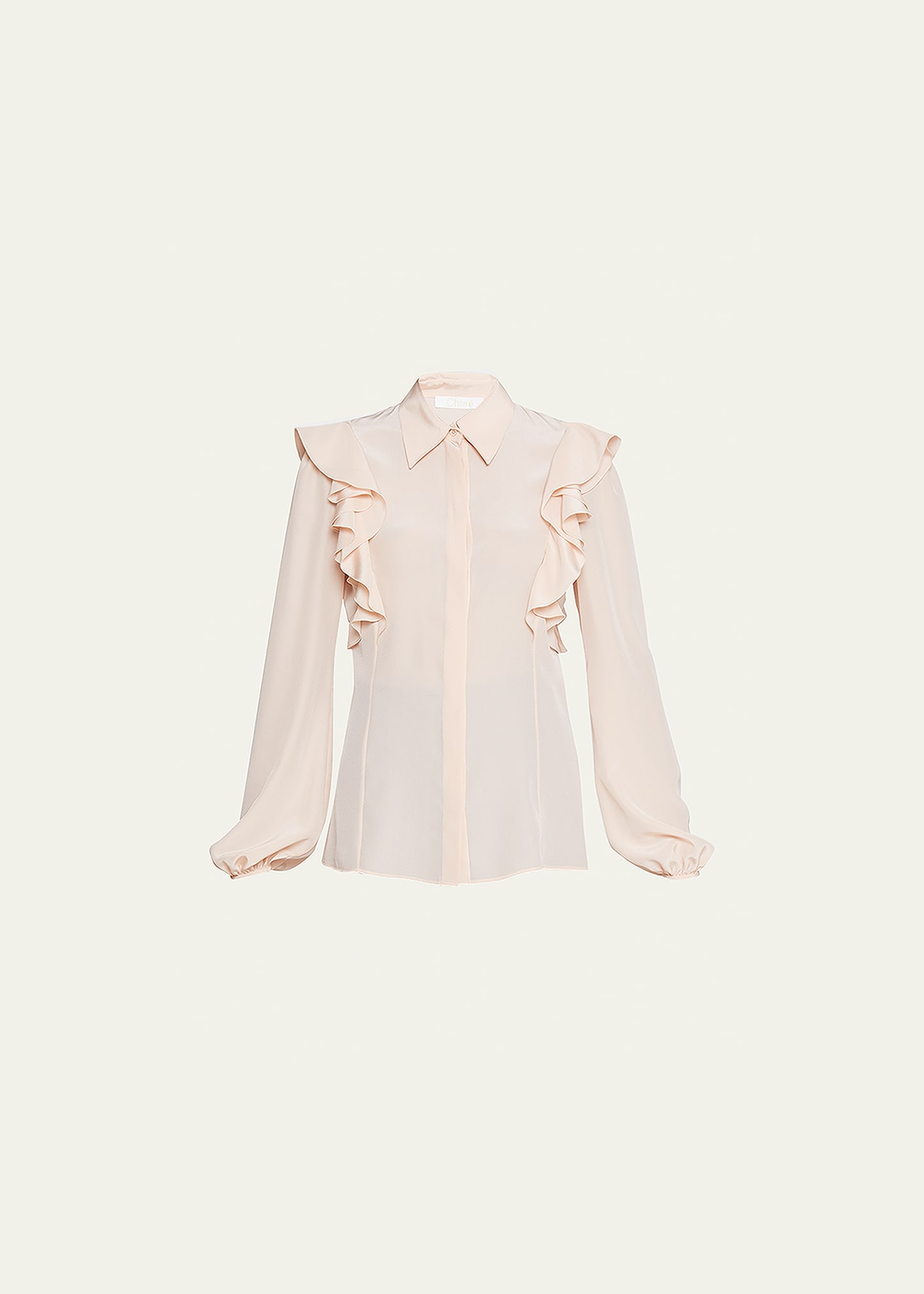 Crepe Button-Down Blouse With Shoulder Ruffles