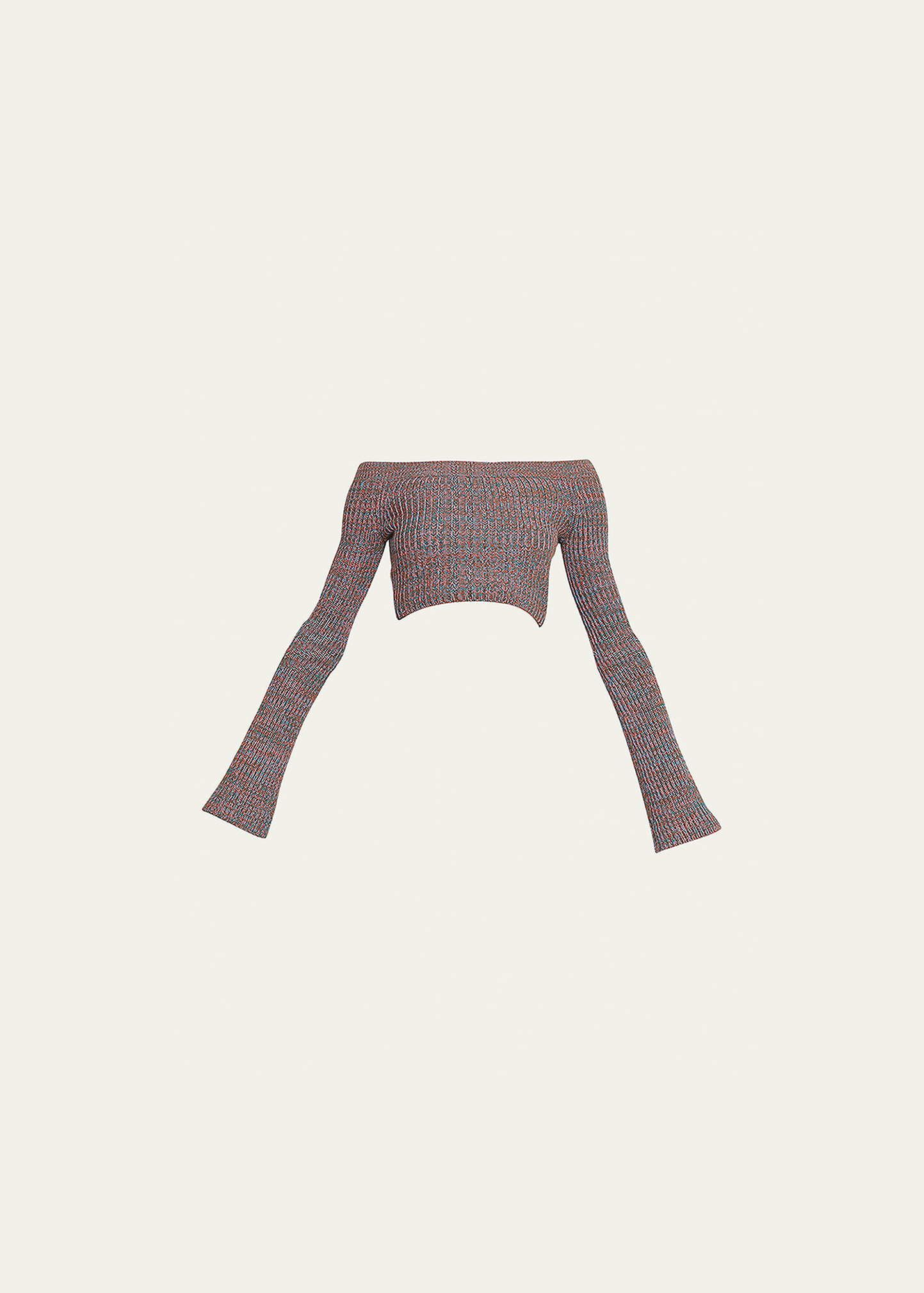Chloé Off The Shoulder Cashmere Blend Mouliné Crop Rib Sweater In Multicolor Blue 1