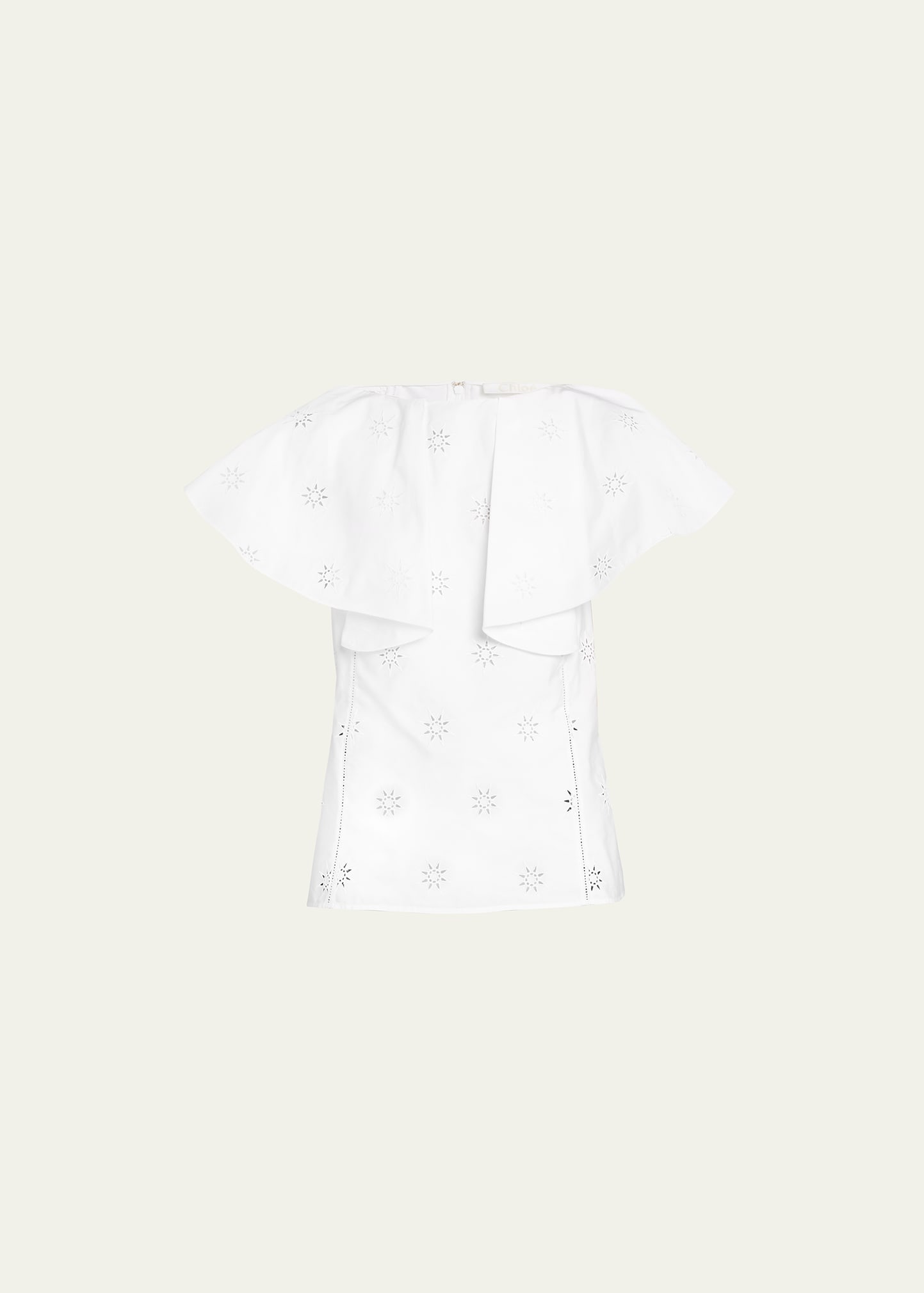 Poplin Embroidered Top With Ruffle Shoulders