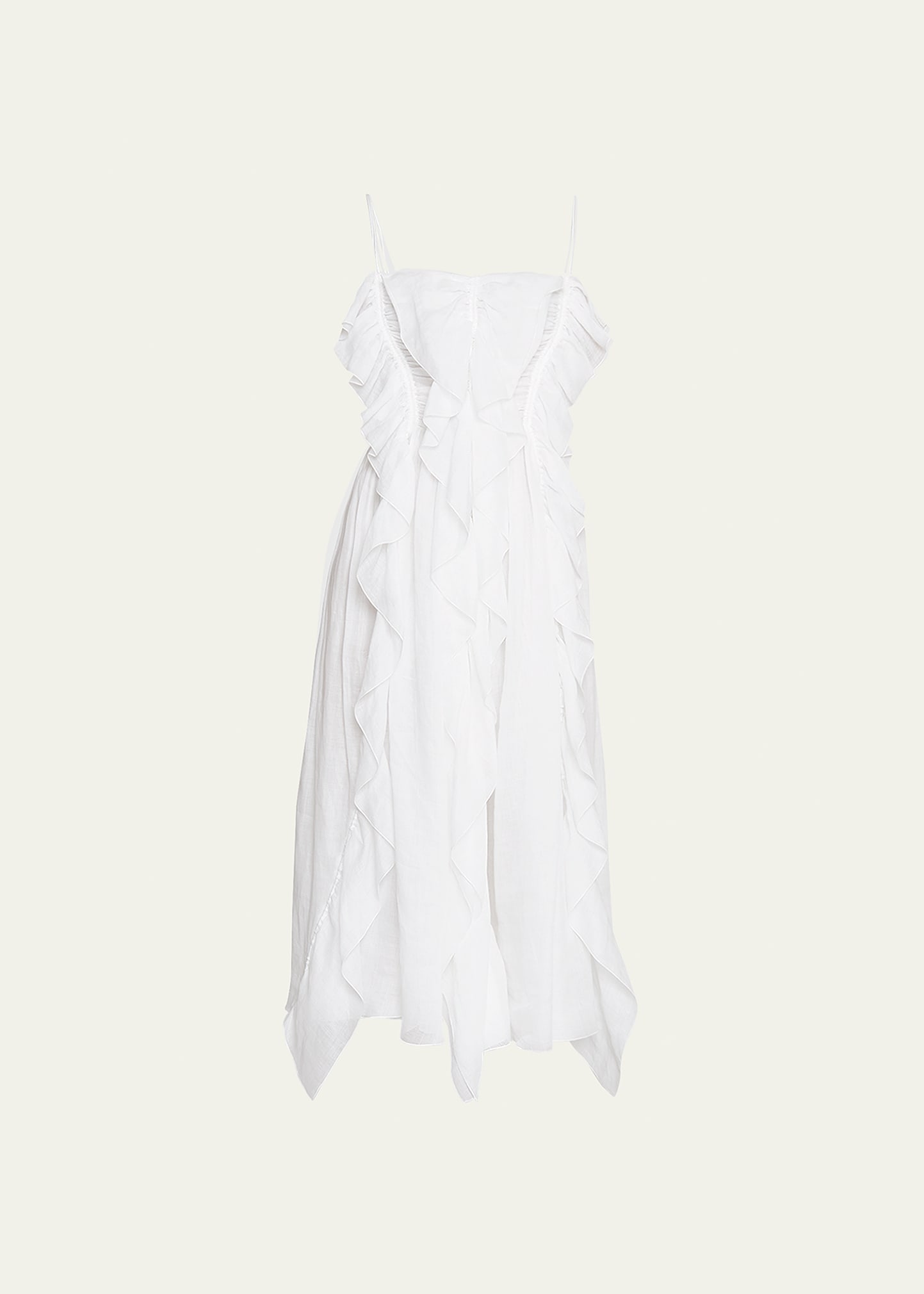 Chloé Voile Midi Dress With Ruffle Details In White