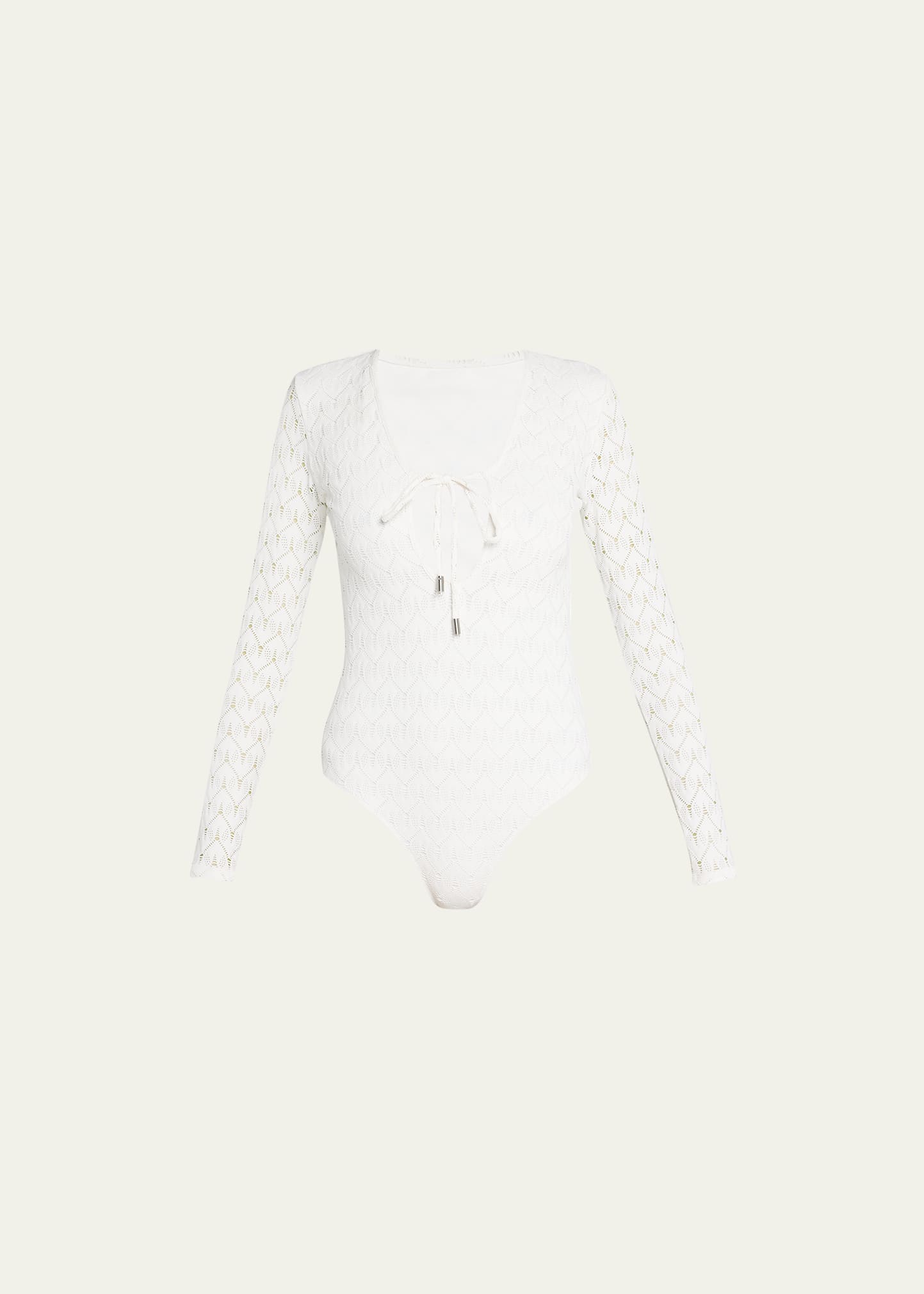 Simkhai Birdie Crochet Lace Long-sleeve One-piece Swimsuit In White