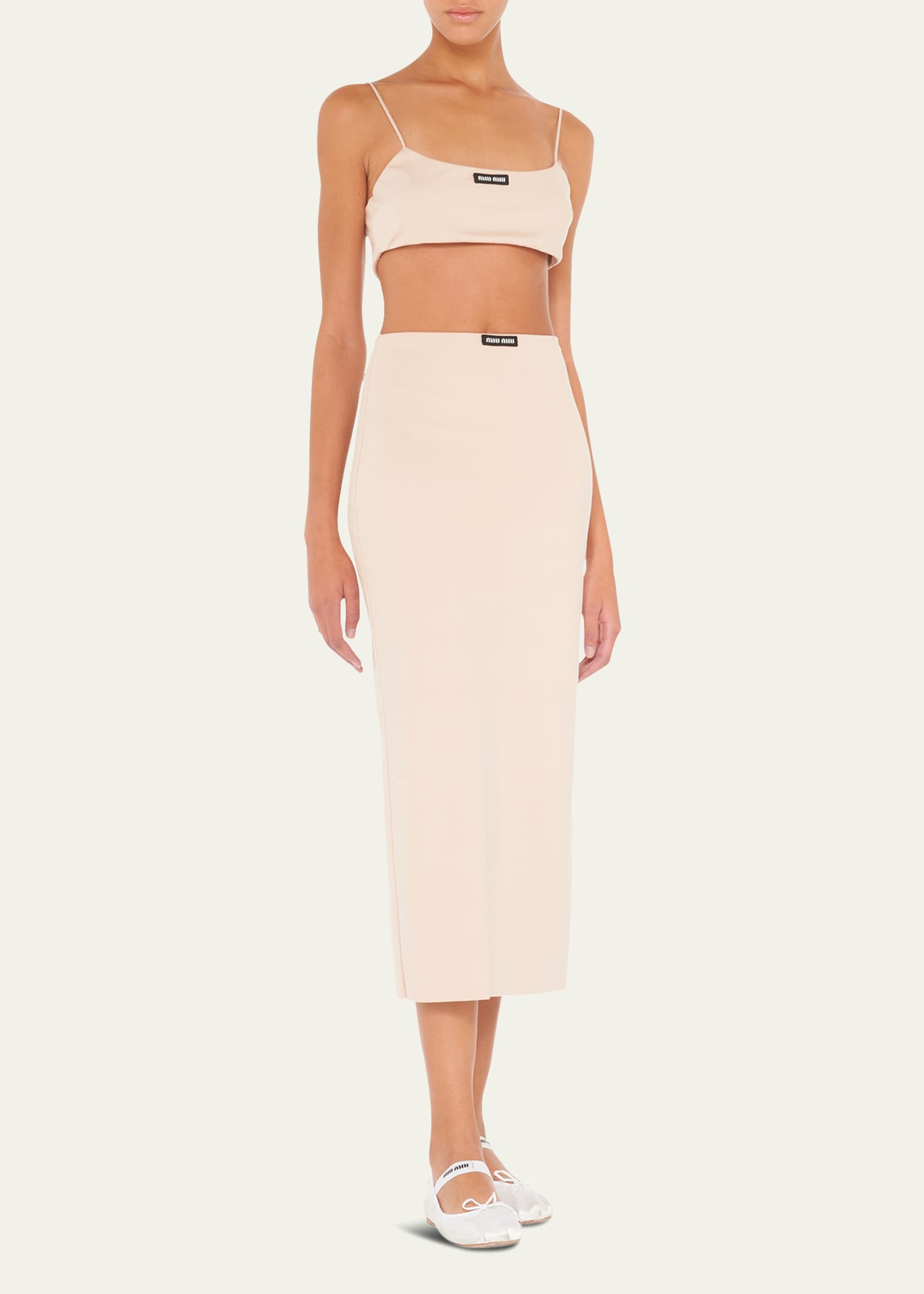 Miu Miu Stretch Jersey Top With Logo In F0770 Cammeo