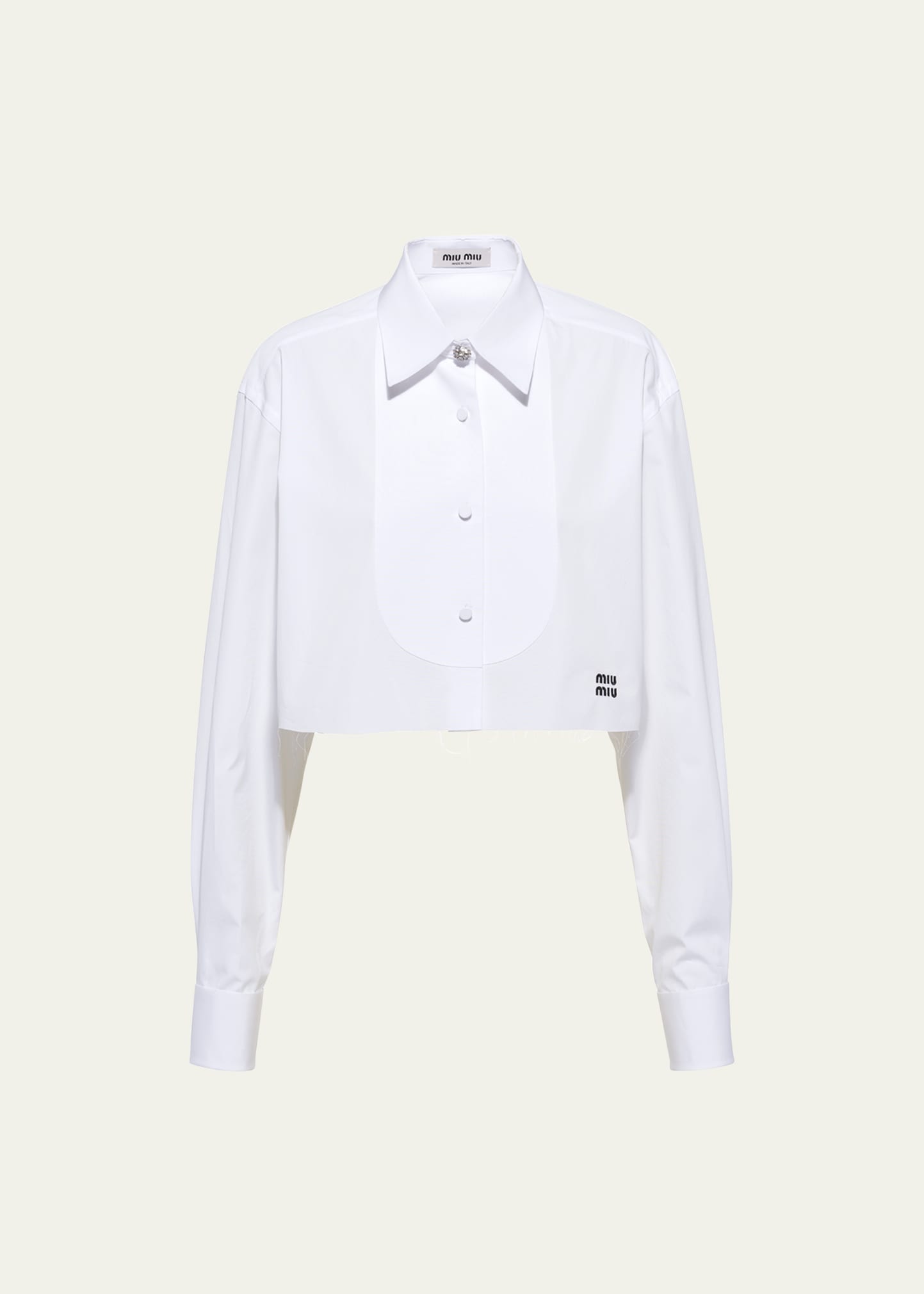 Miu Miu Boxy Poplin Cropped Shirt In F0009 Bianco