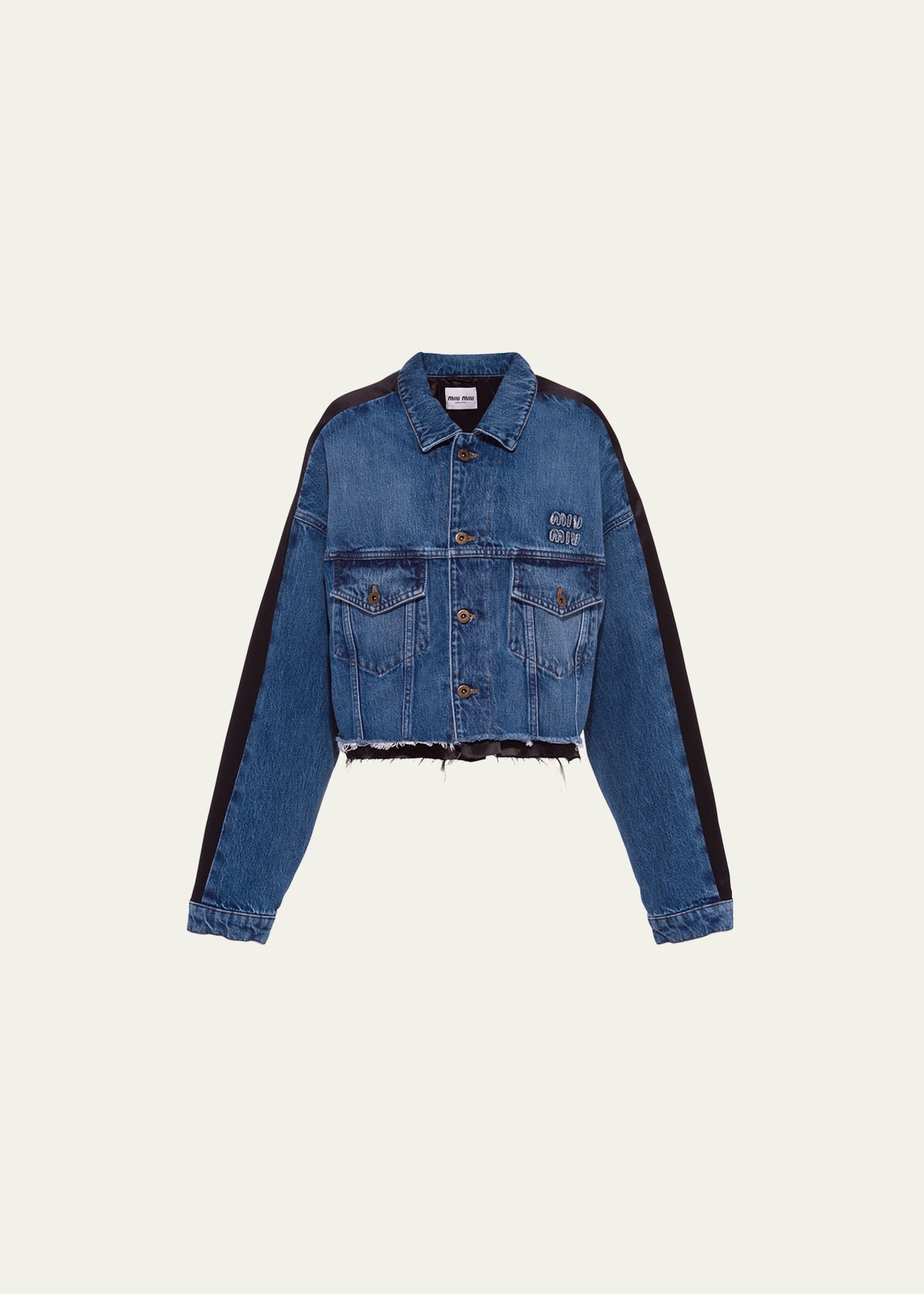 Shop Miu Miu Raw-cut Denim Jacket In F0008 Bleu