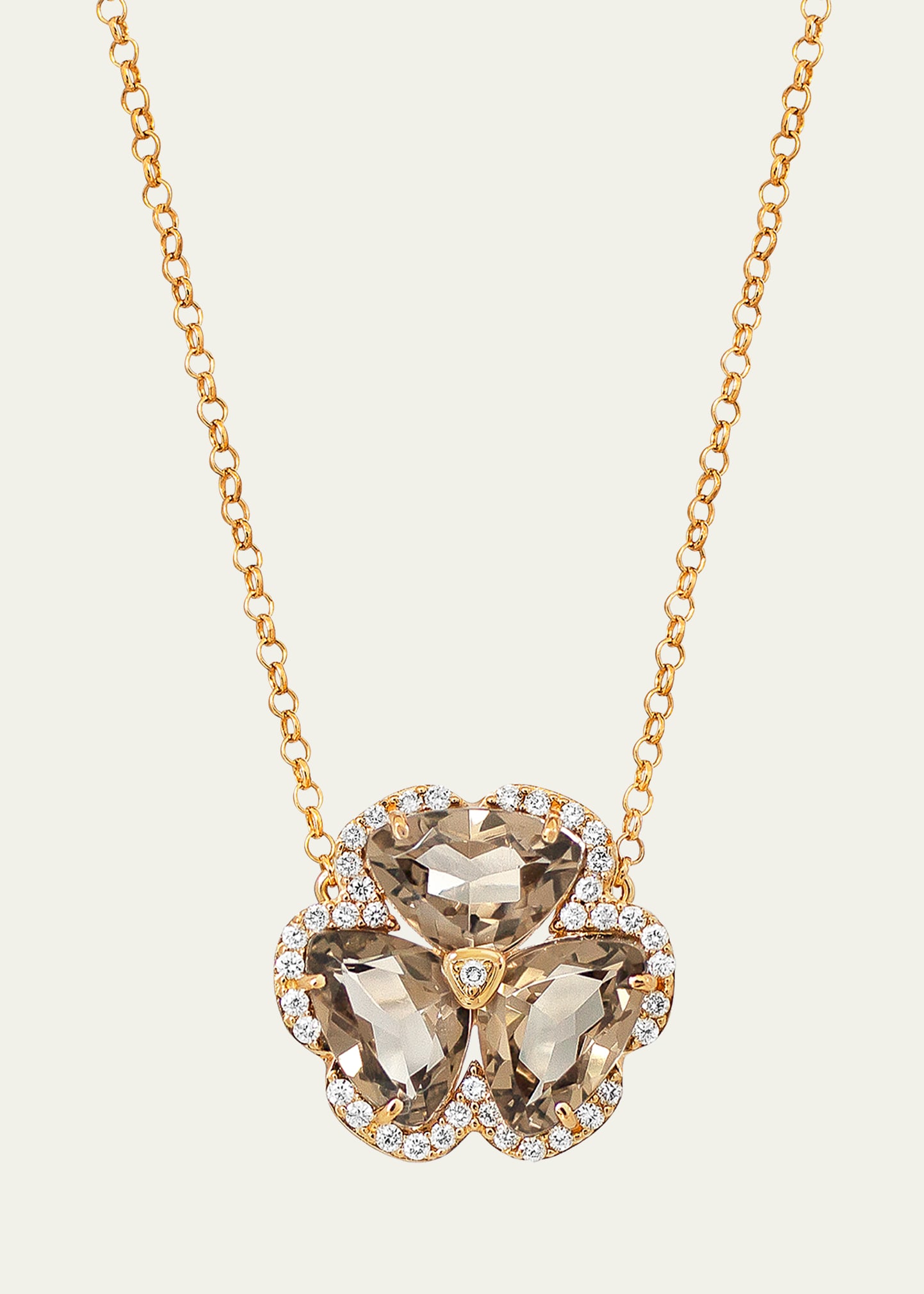 Rose Gold Petit Flower Necklace With Smokey Quartz And Diamonds
