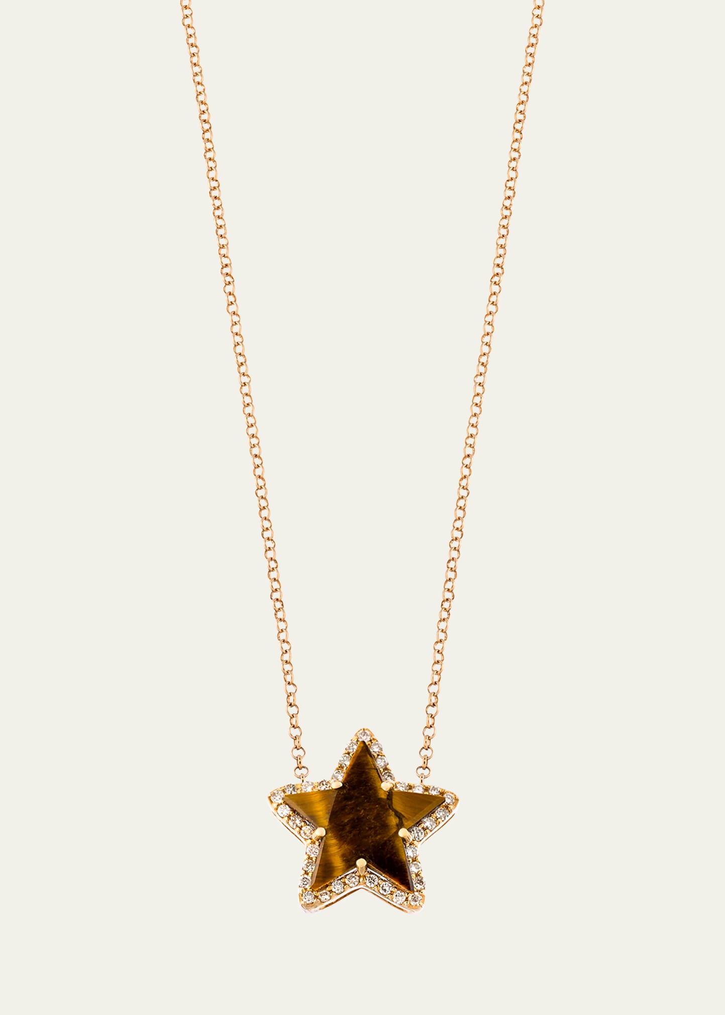 Rose Gold Petit Star Necklace With Tigers Eye and Diamonds