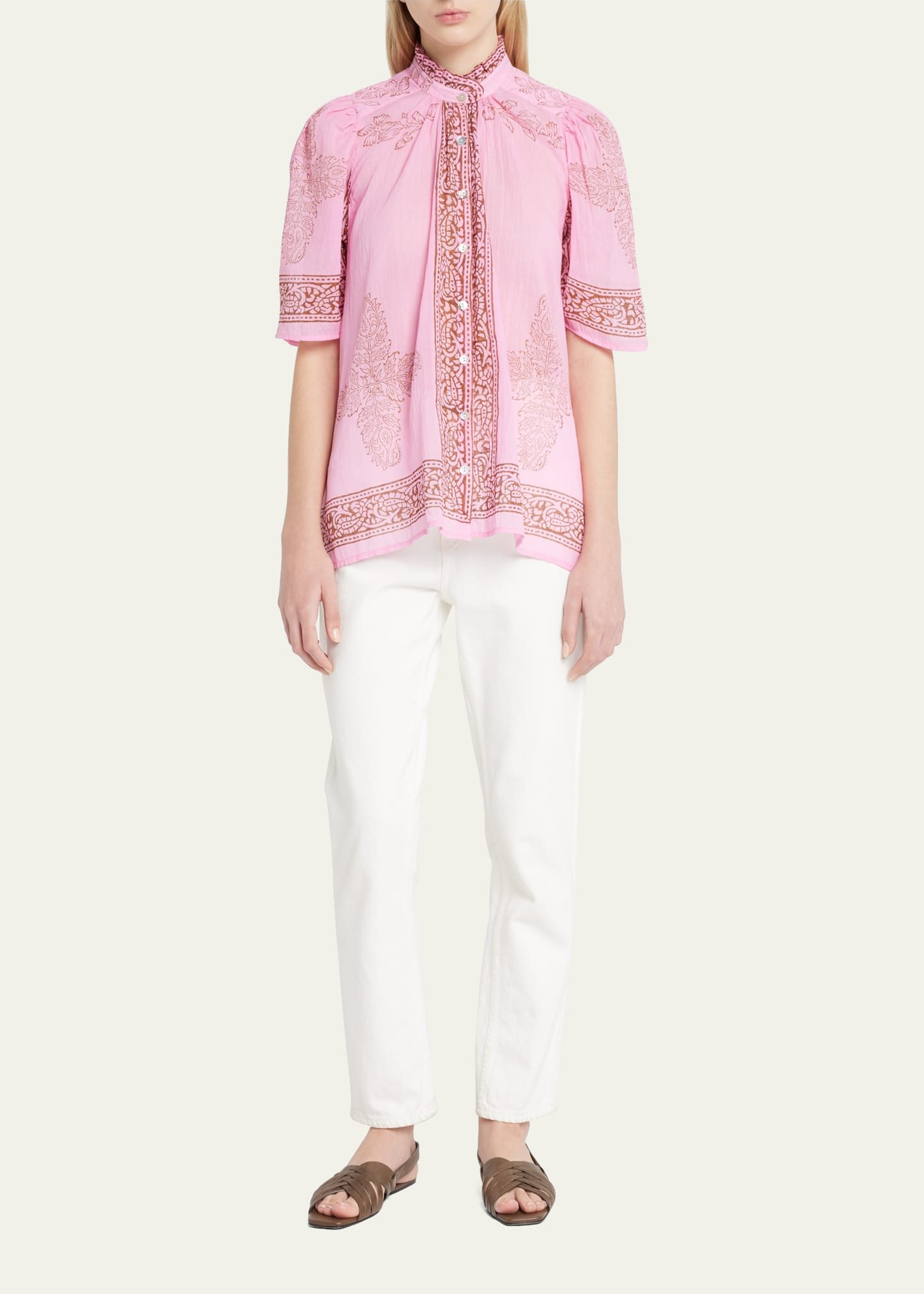 Alix Of Bohemia Winnie Printed Button-front Shirt In Guava