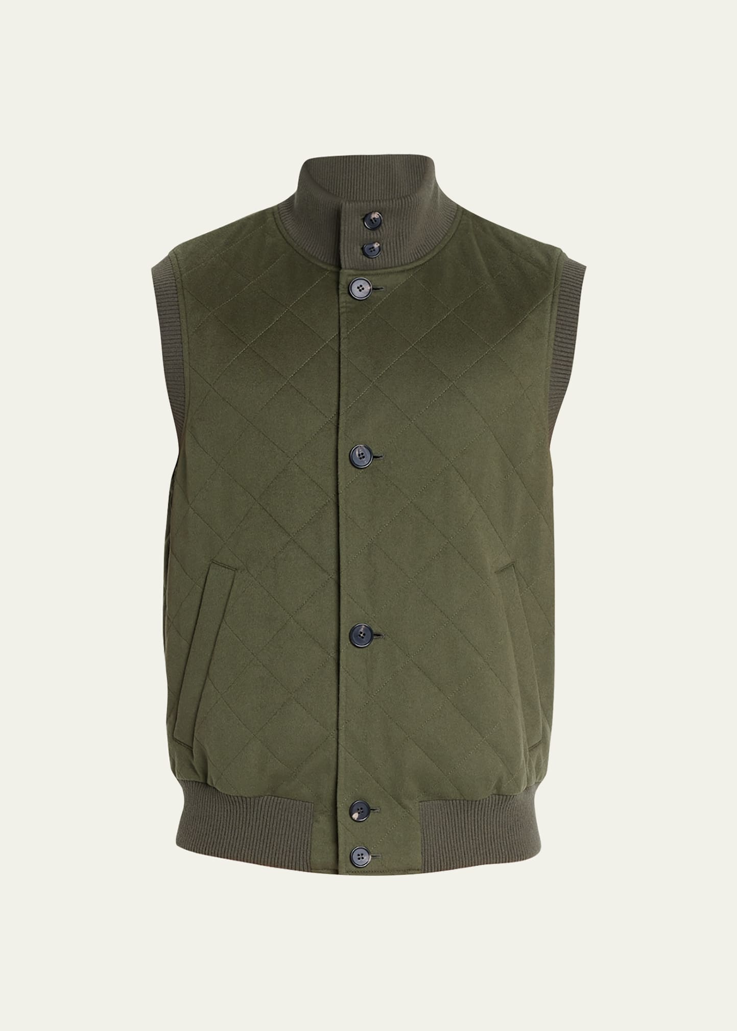 Loro Piana Men's Quilted Cashmere Reversible Vest In Leaf Tea