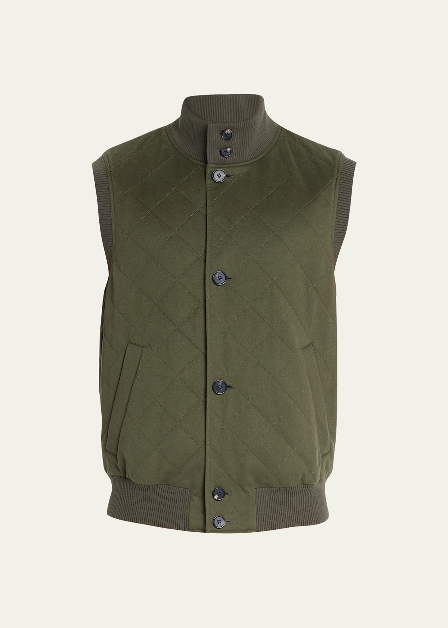 Loro Piana Men's Quilted Cashmere Reversible Vest In Leaf Tea | ModeSens