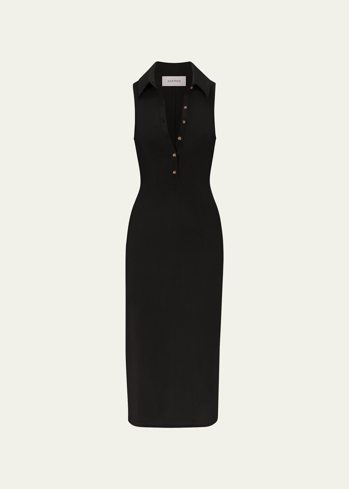 Anemos Collared Sleeveless Midi Dress In Black