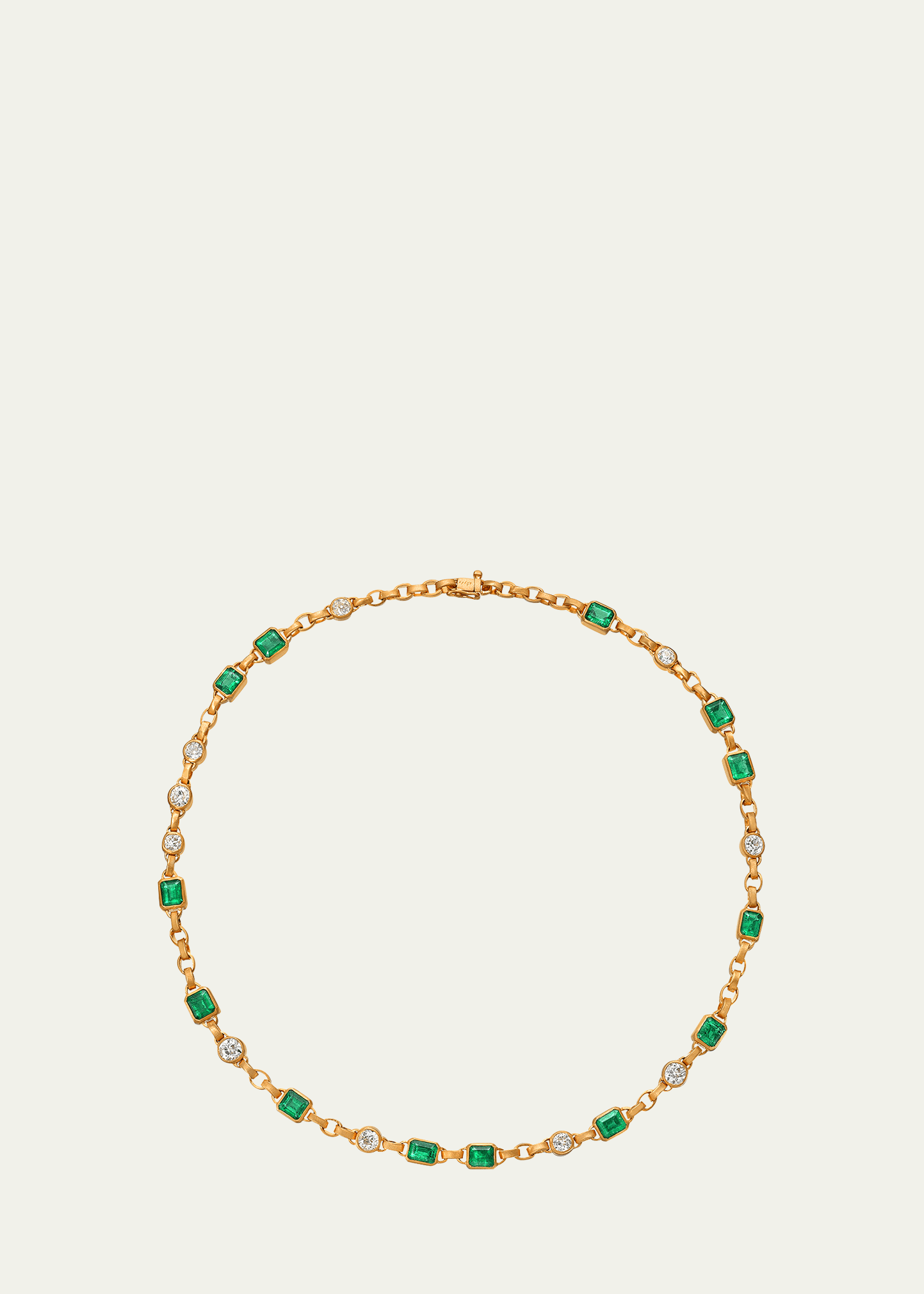 18K Yellow Gold Diamond and Emerald Muzo Necklace