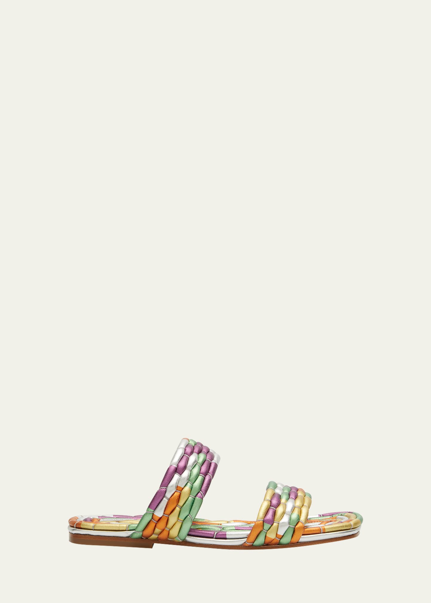 Multicolor Two-Band Flat Slide Sandals