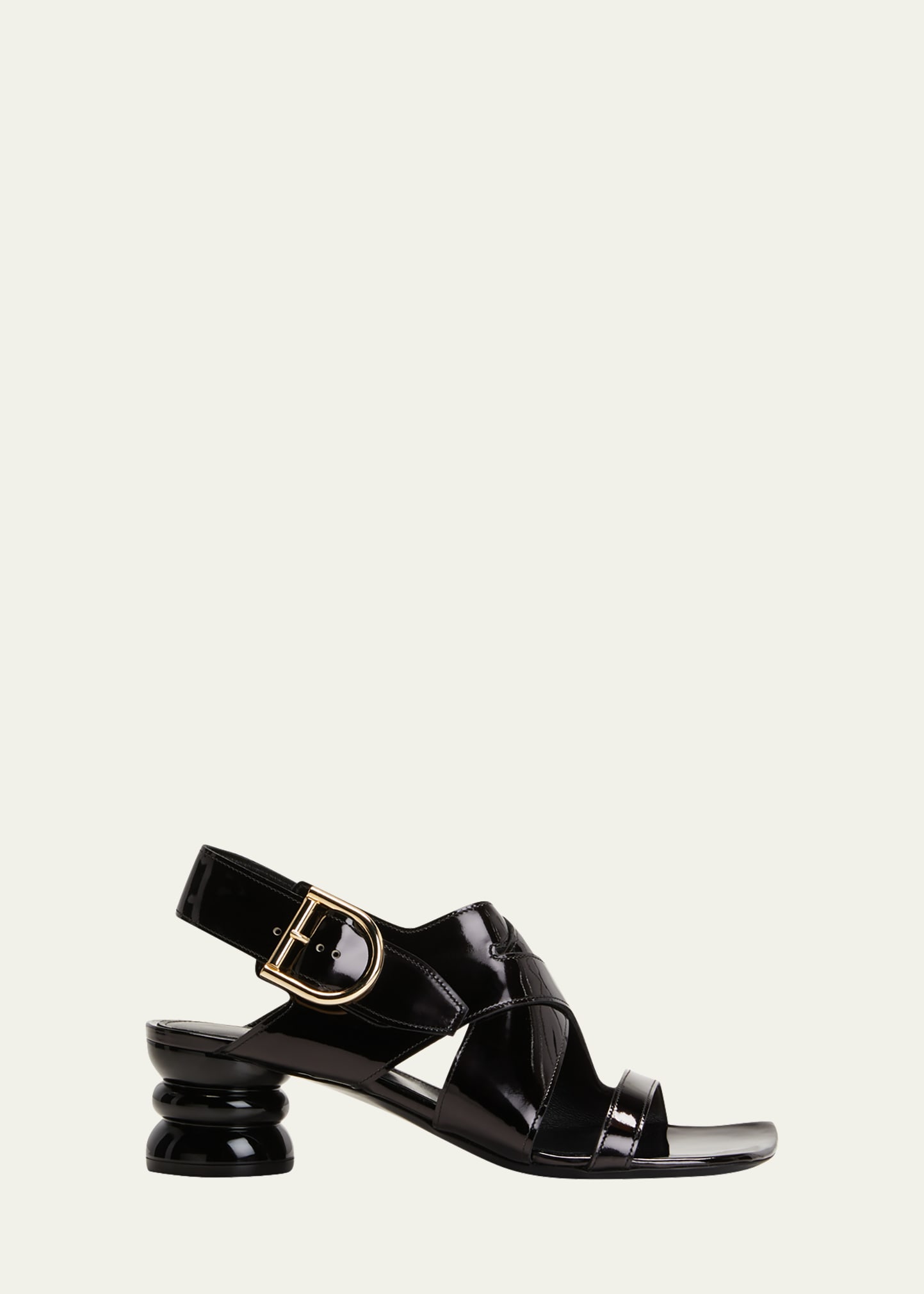 Dries Van Noten Patent Sculpted-heel Slingback Sandals In Black | ModeSens